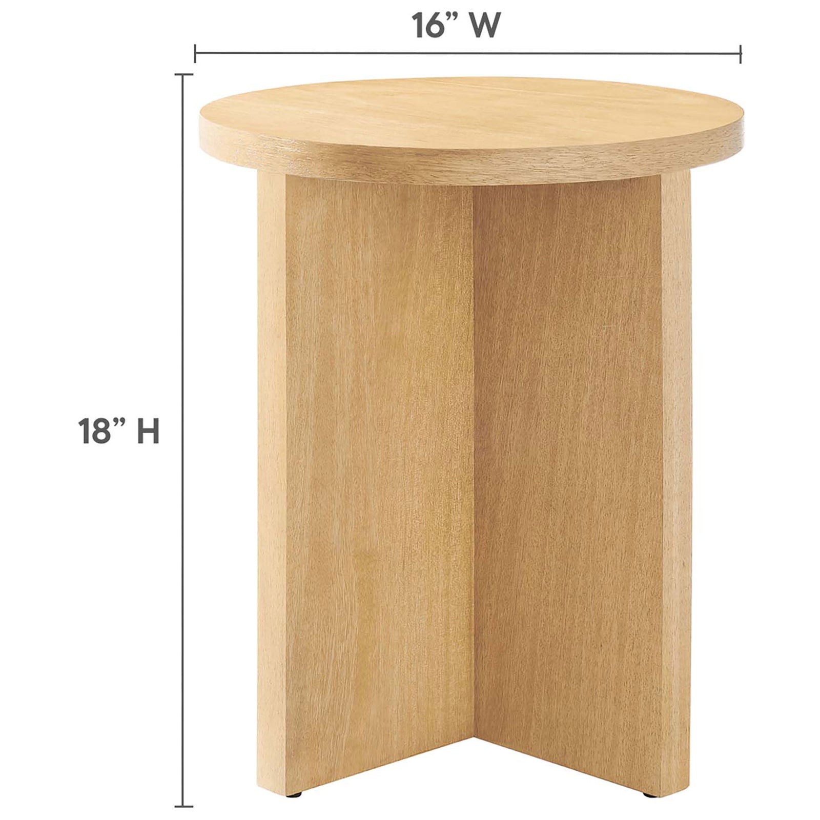 Compact round side table dimensions emphasize its space saving height and width || EEI-6579-NAT || dimension_studio