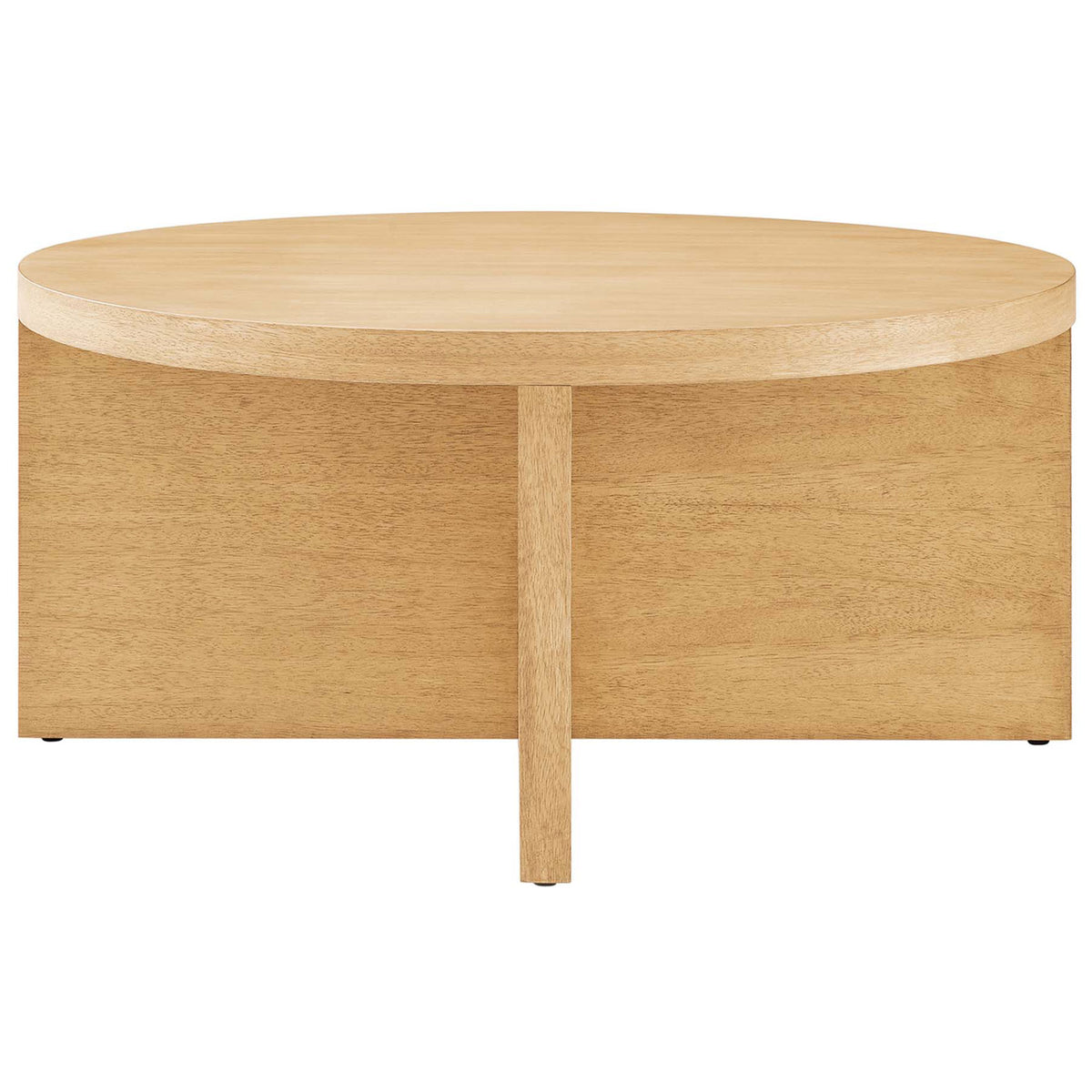 Low-profile round coffee table in natural mango wood with a clean, minimalist silhouette || EEI-6580-NAT || front_studio