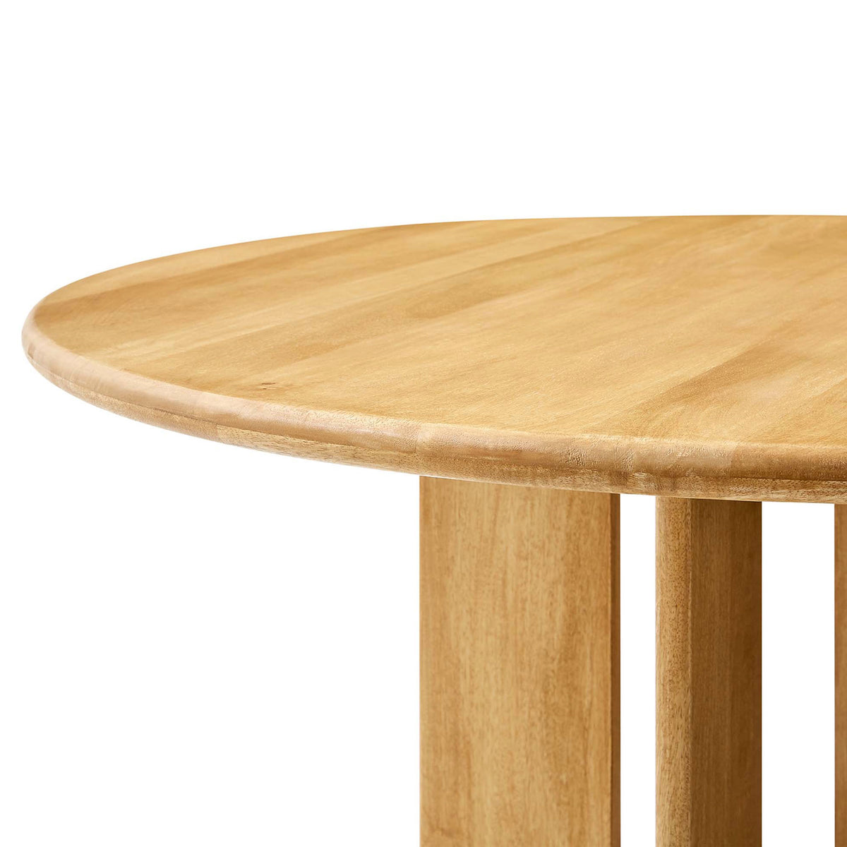 Rounded tabletop edge and smooth mango wood grain emphasize the craftsmanship of this oak dining table || EEI-6592-OAK || detail_studio