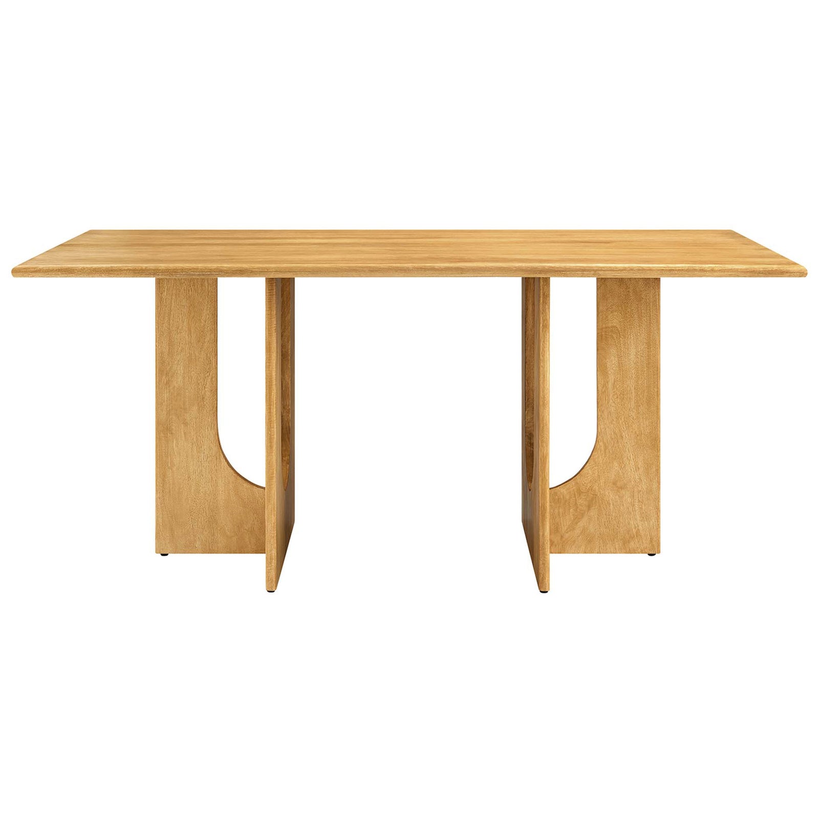 Oak dining table showcasing the full length rectangular profile and twin pedestals || EEI-6593-OAK || front_studio