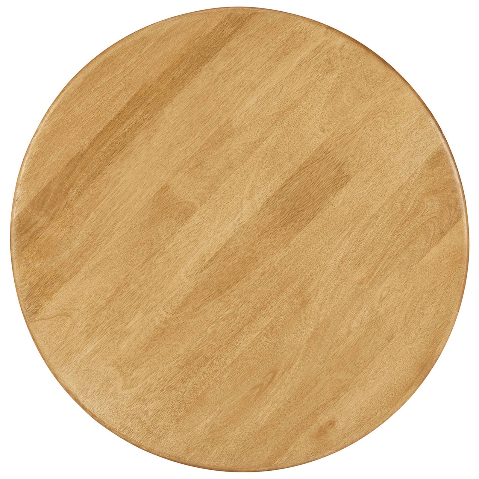 Spacious 34 in. round tabletop with smooth mango wood grain and softly rounded rim. || EEI-6594-OAK || top_studio