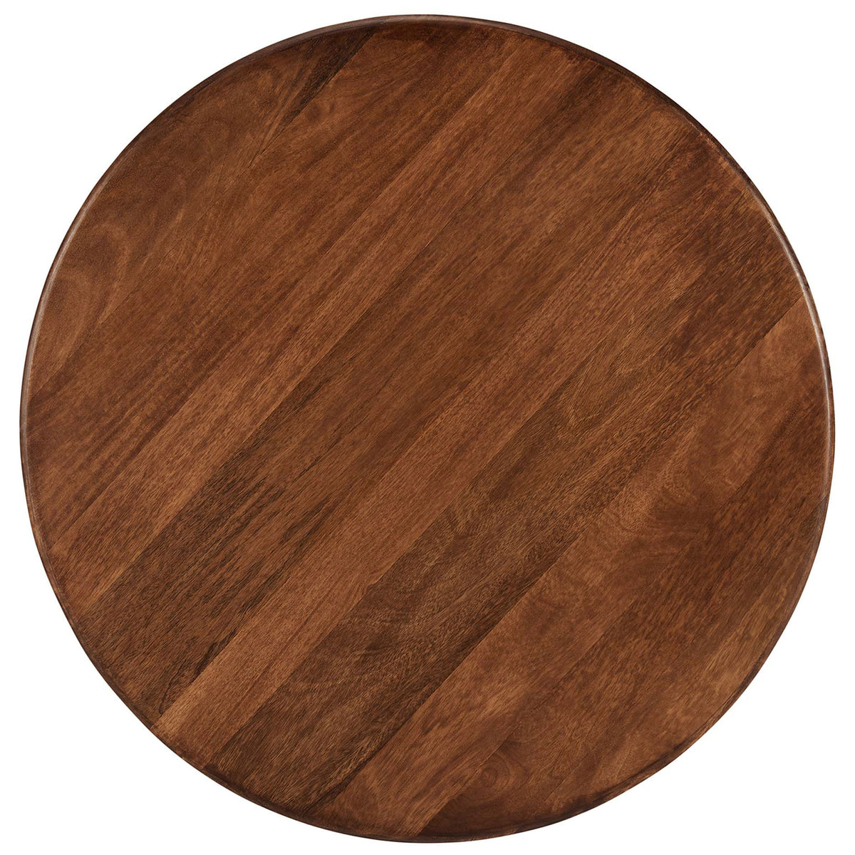 Wide 34-inch round tabletop with rich walnut grain and softly rounded edge || EEI-6594-WAL || top_studio