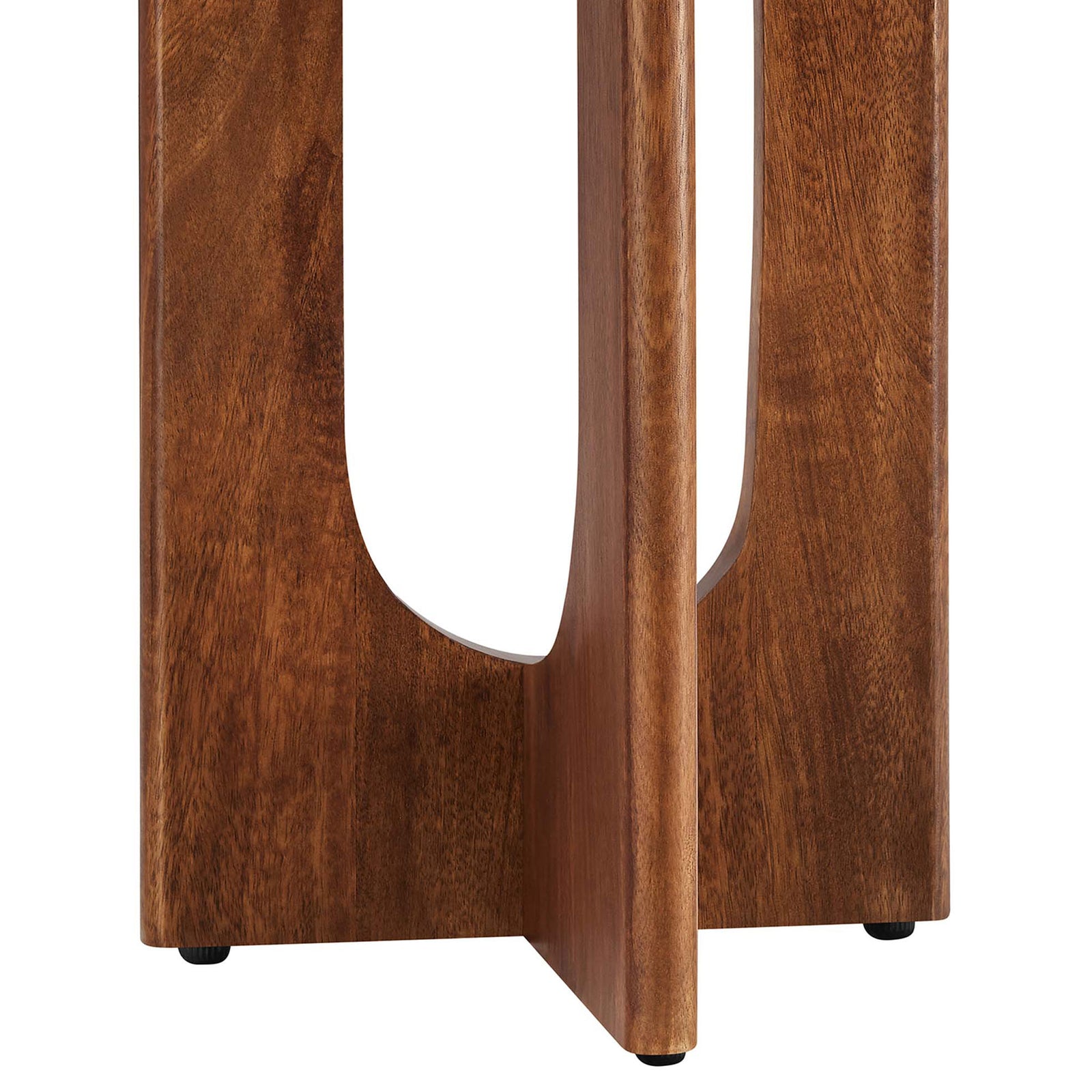 Sculptural pedestal base with intersecting arched cutouts and warm walnut finish adds mid-century flair || EEI-6595-WAL || leg_studio