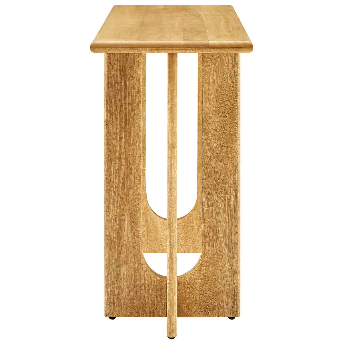 Slim silhouette shows the intersecting pedestal base with graceful arched cutouts || EEI-6596-OAK || side_studio