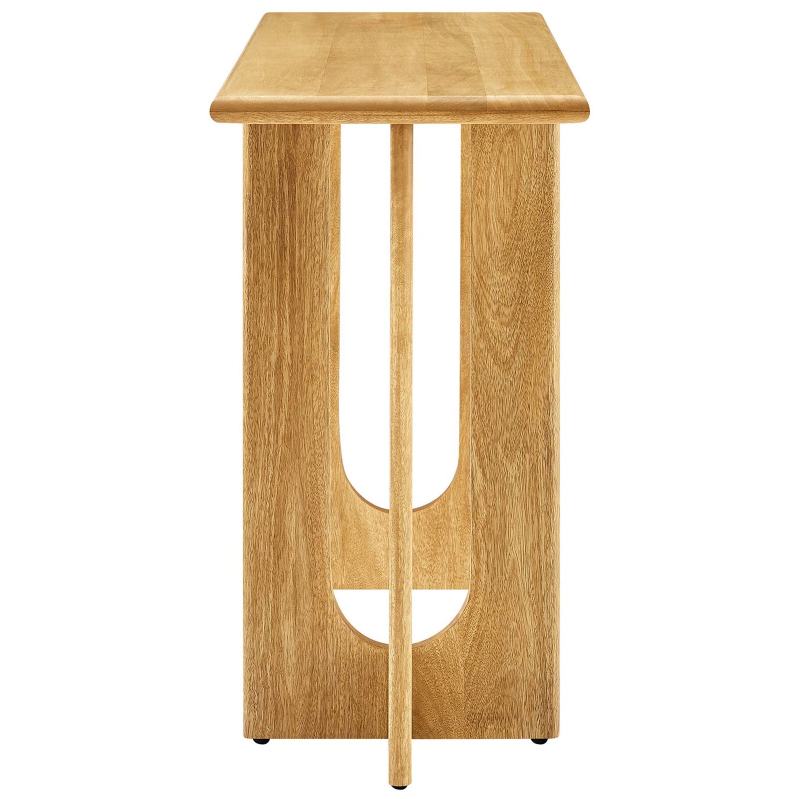 Slim silhouette shows the intersecting pedestal base with graceful arched cutouts || EEI-6596-OAK || side_studio