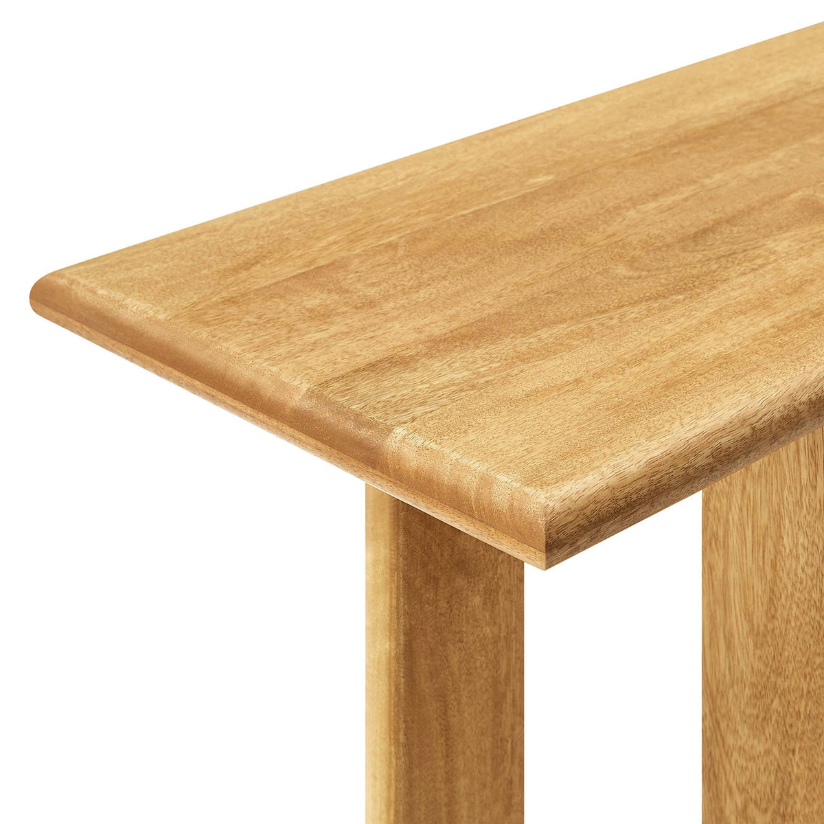 Rounded tabletop edge highlights the solid mango wood craftsmanship || EEI-6596-OAK || detail_studio