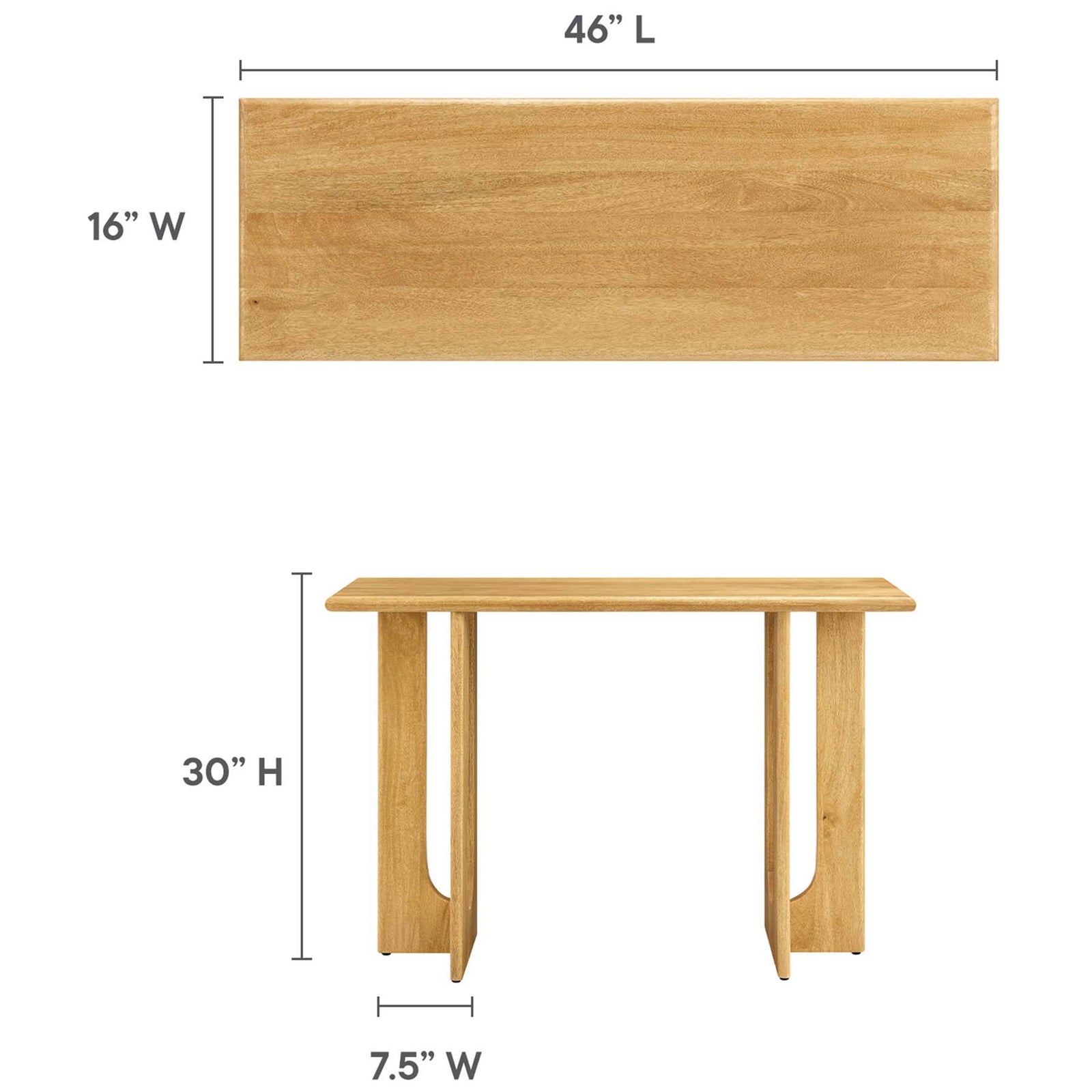 Sized for entryways and behind-the-sofa styling with a 46 x 16 x 30 inch profile || EEI-6596-OAK || dimension_studio