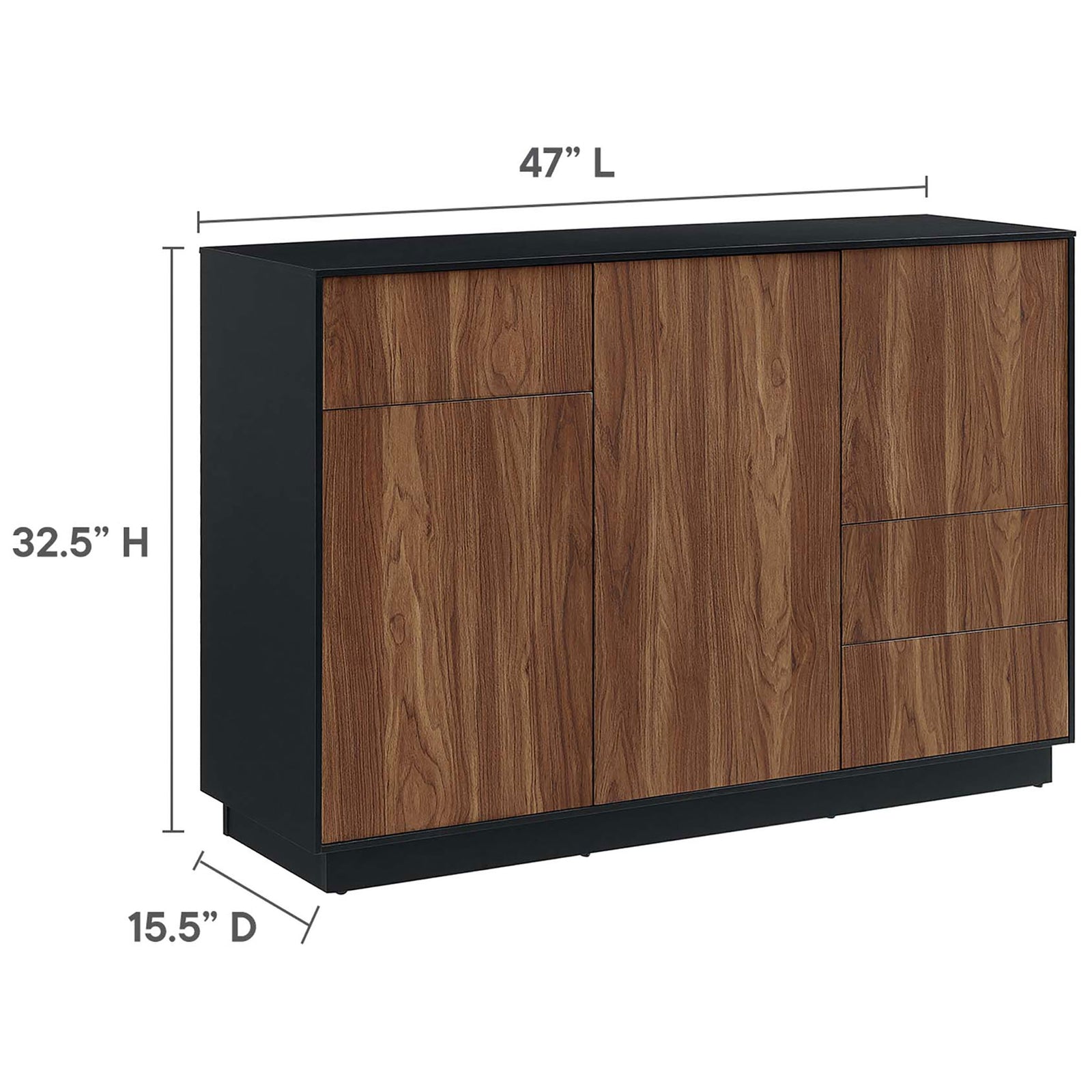 Dimension view of Holden sideboard with length, height, and depth measurements for easy room planning || EEI-6597-BLK-WAL || dimension_studio