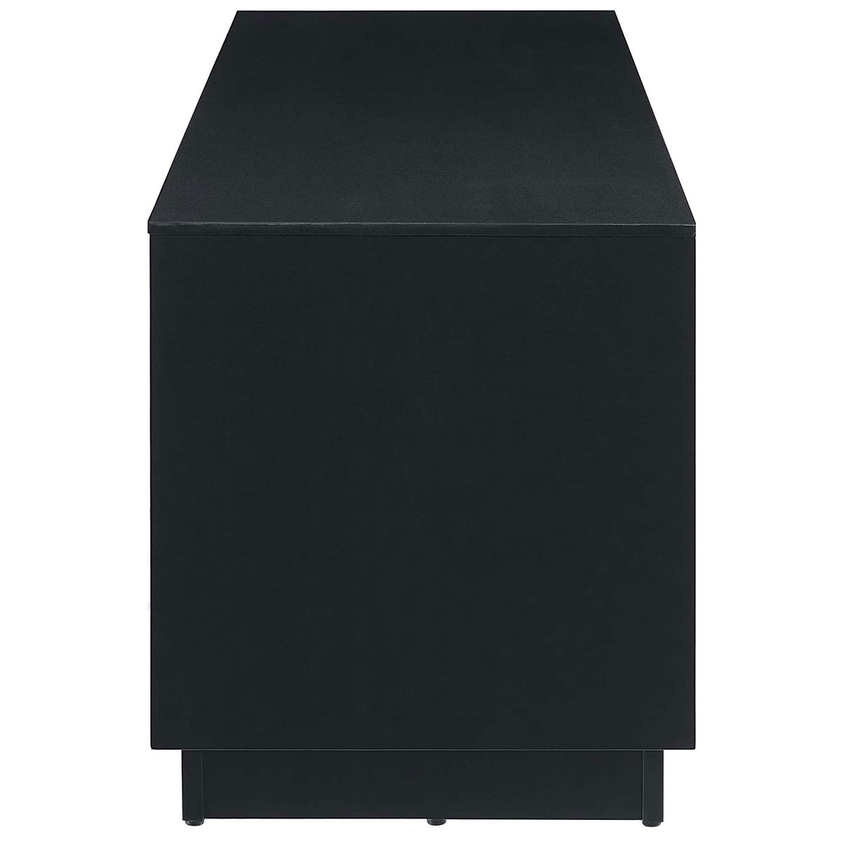 Sleek black side profile of the TV stand highlighting its simple, modern silhouette || EEI-6598-BLK-WAL || side_studio