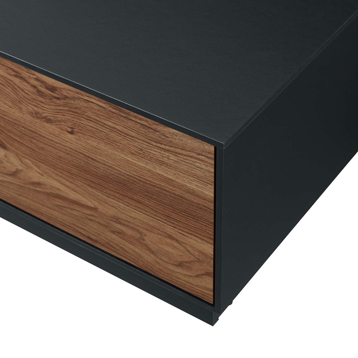 Crisp corner detailing with textured black top and walnut grain facade || EEI-6599-BLK-WAL || detail_studio