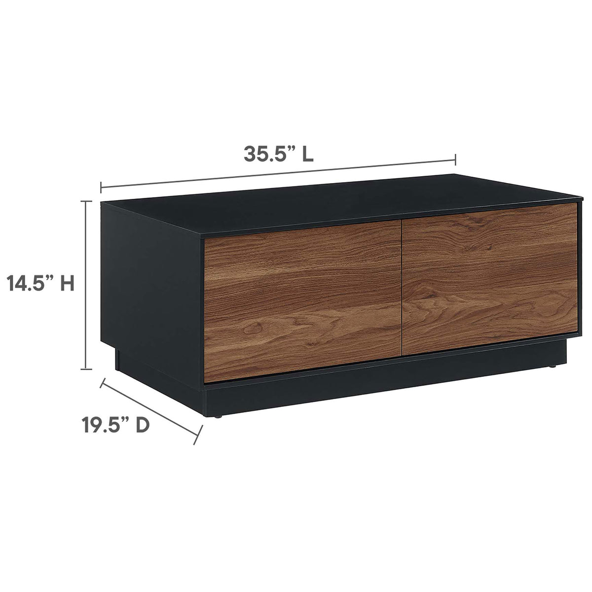 Measures 35.5 in long, 19.5 in deep, and 14.5 in high for versatile placement || EEI-6599-BLK-WAL || dimension_studio