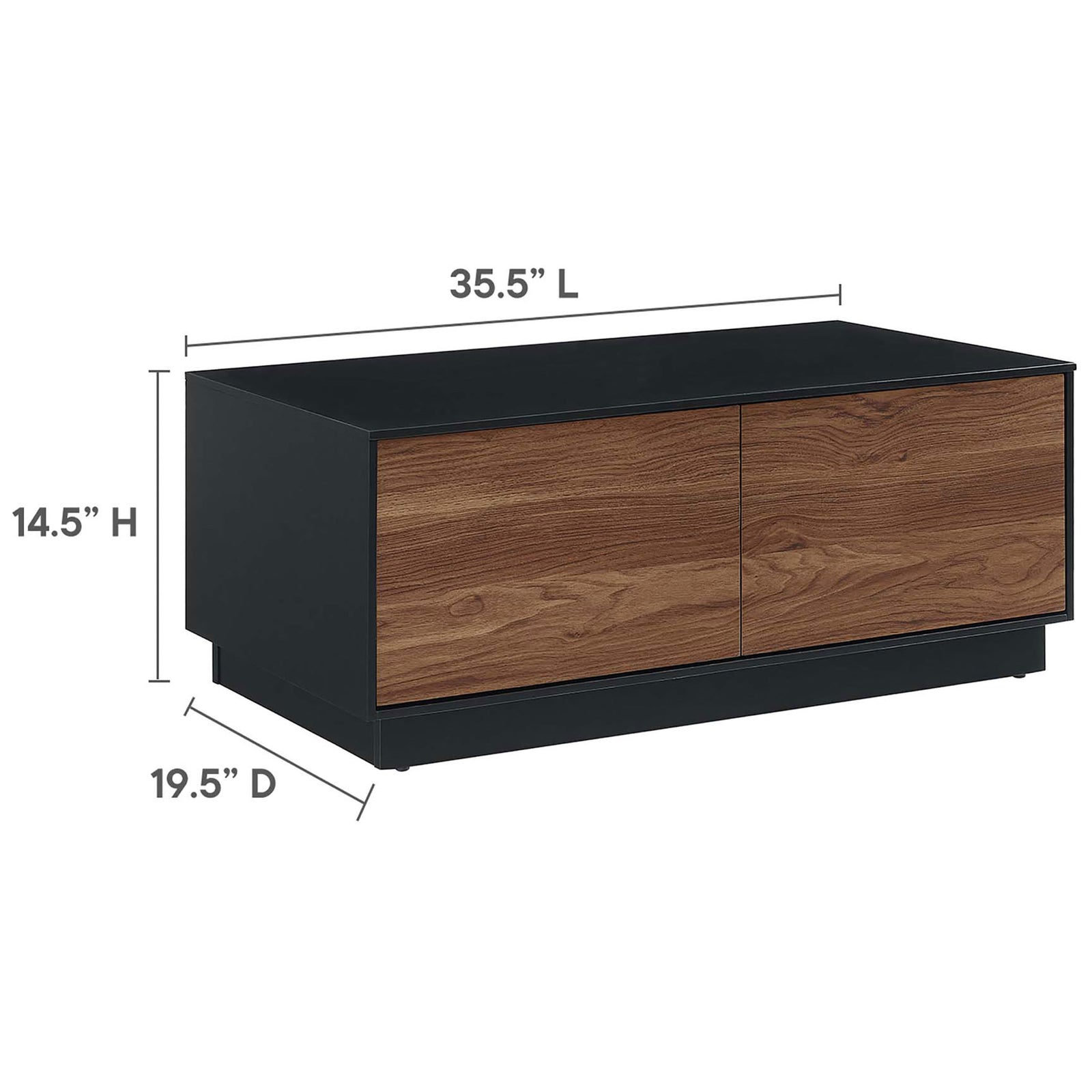 Measures 35.5 in long, 19.5 in deep, and 14.5 in high for versatile placement || EEI-6599-BLK-WAL || dimension_studio