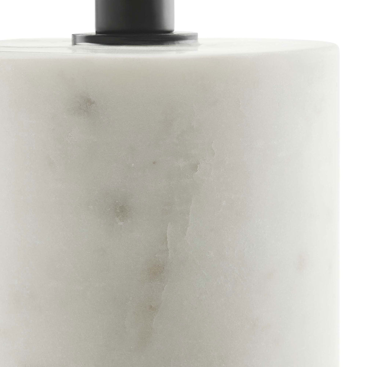 Natural white marble surface showcasing unique veining and character on the Lyric base || EEI-6605-WHI-BLK || detail_studio