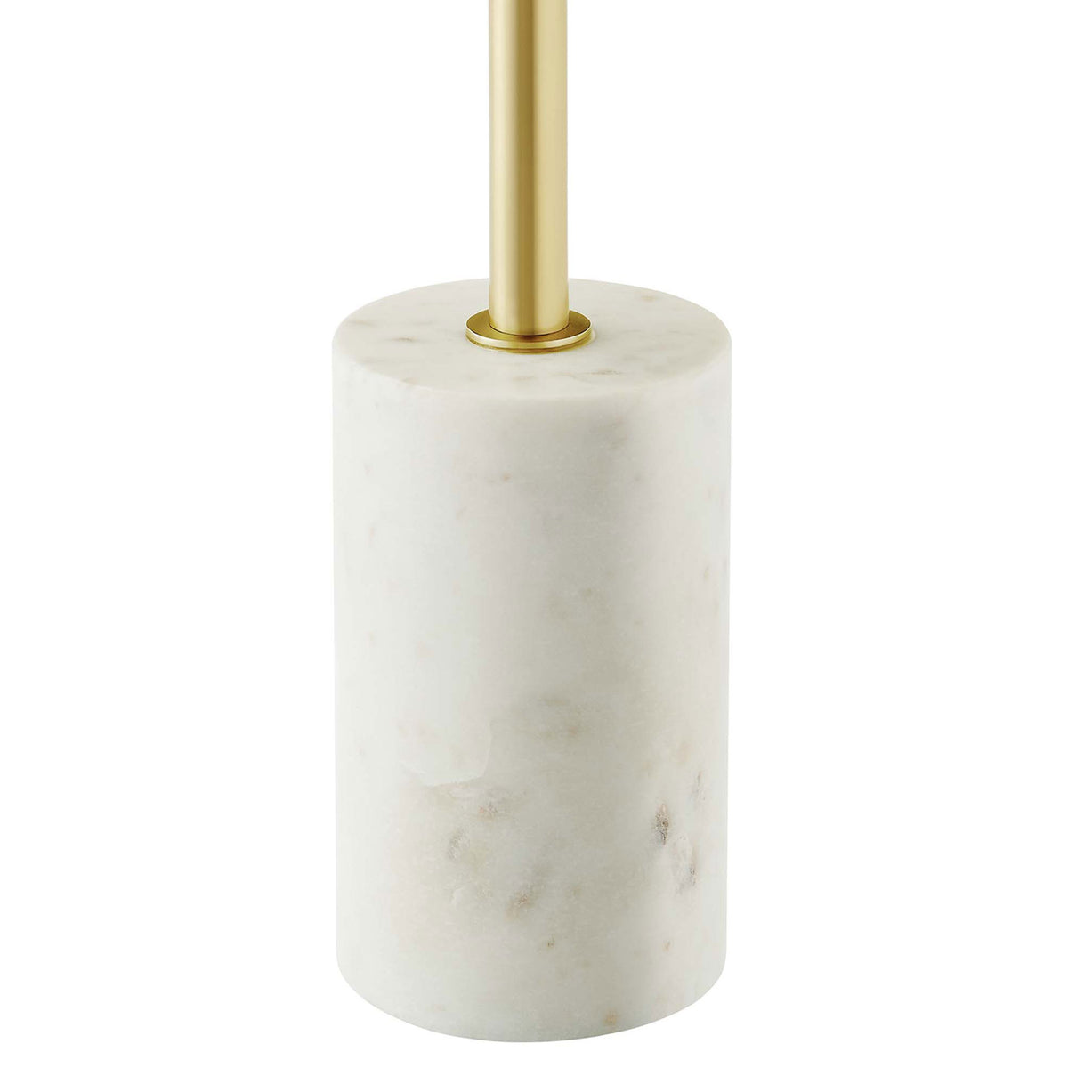 White marble cylinder base anchors the slim brass column for a clean, sculptural side table design || EEI-6605-WHI-BRA || leg_studio
