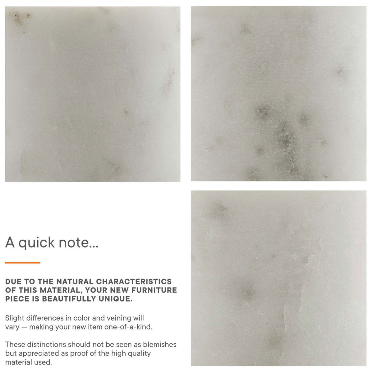 Natural marble panels illustrate the individual color and veining variations of each Lyric side table base. || EEI-6605-WHI-WHI || callout_studio