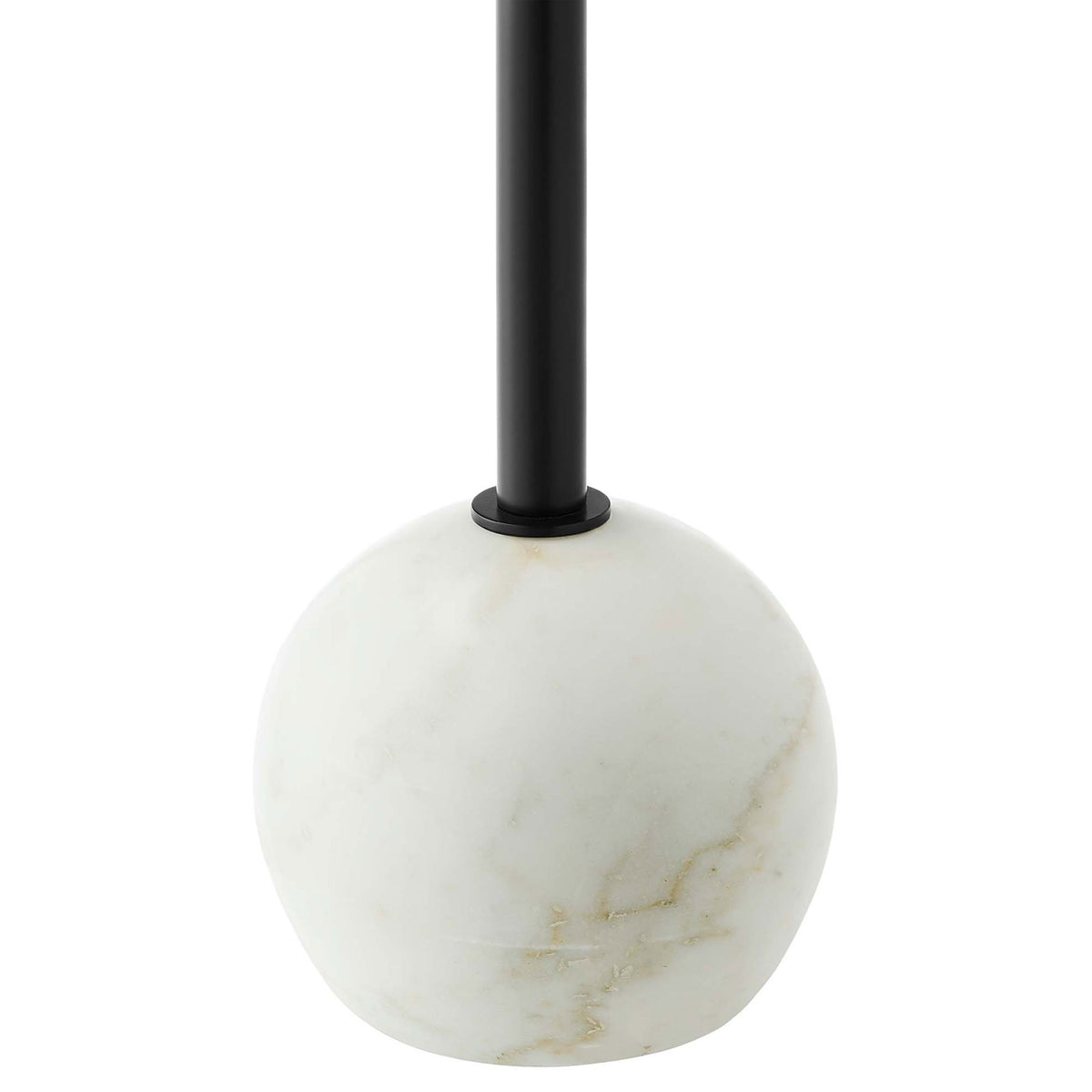 White marble sphere base anchors the table with sculptural charm and stable support || EEI-6606-WHI-BLK || leg_studio