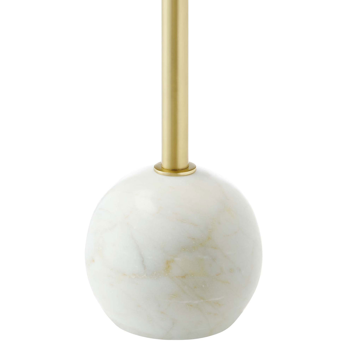 Spherical white marble base with subtle veining grounds the airy brass pedestal design || EEI-6606-WHI-BRA || detail_studio