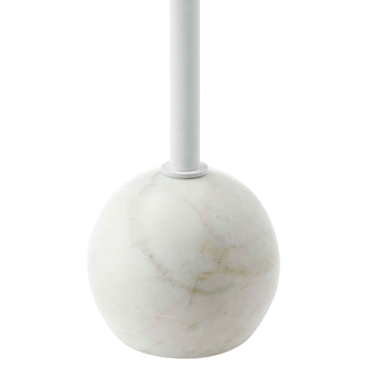 White marble globe base and slender pedestal bring sculptural style to this accent table || EEI-6606-WHI-WHI || detail_studio
