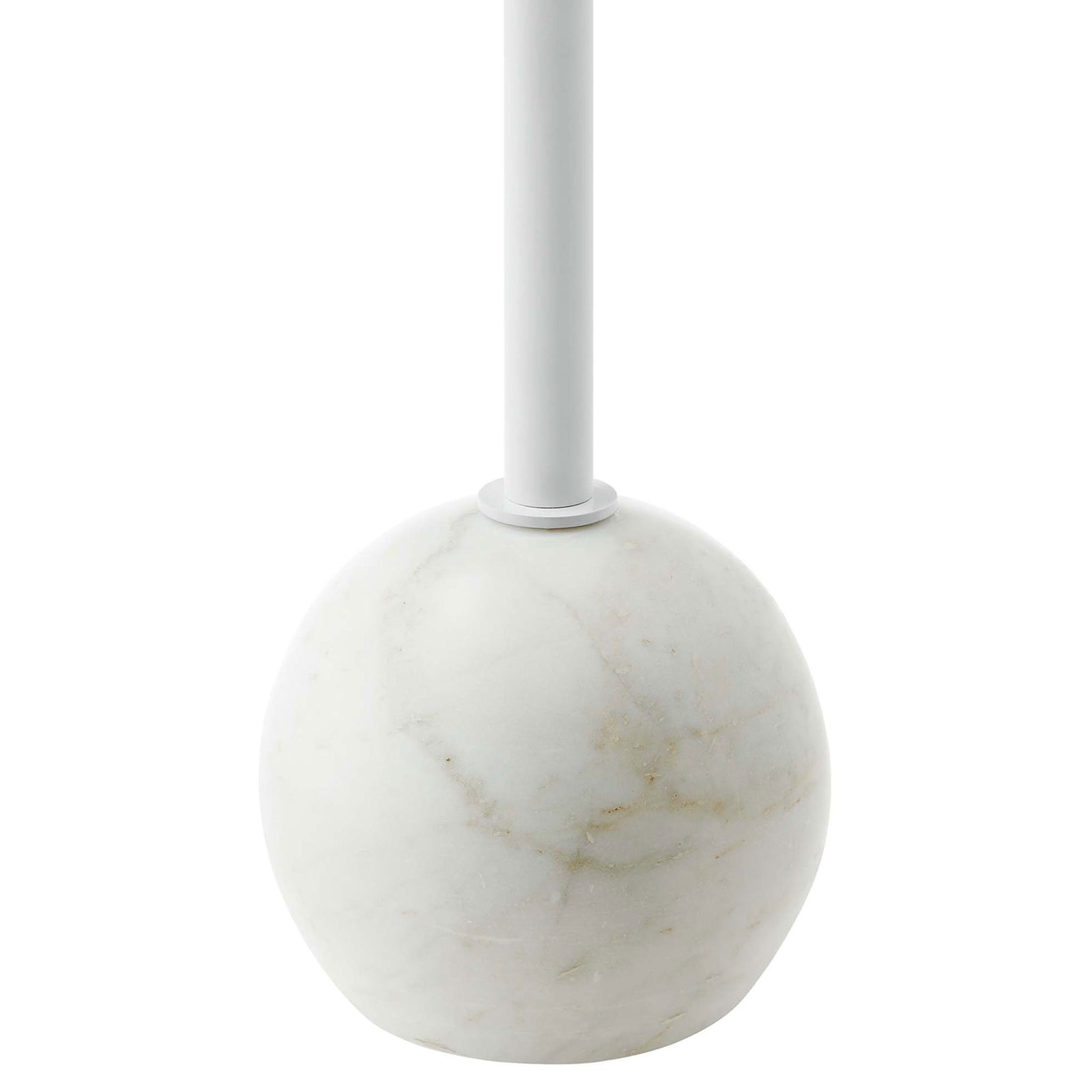 White marble globe base and slender pedestal bring sculptural style to this accent table || EEI-6606-WHI-WHI || detail_studio