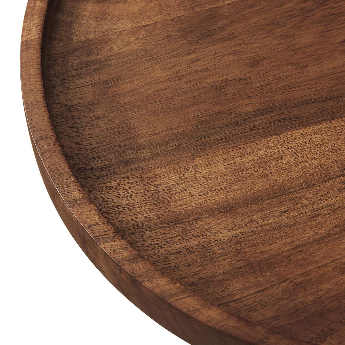 Acacia tabletop detail highlighting the smooth finish and rounded tray-style rim || EEI-6607-WHI-LOC || detail_studio
