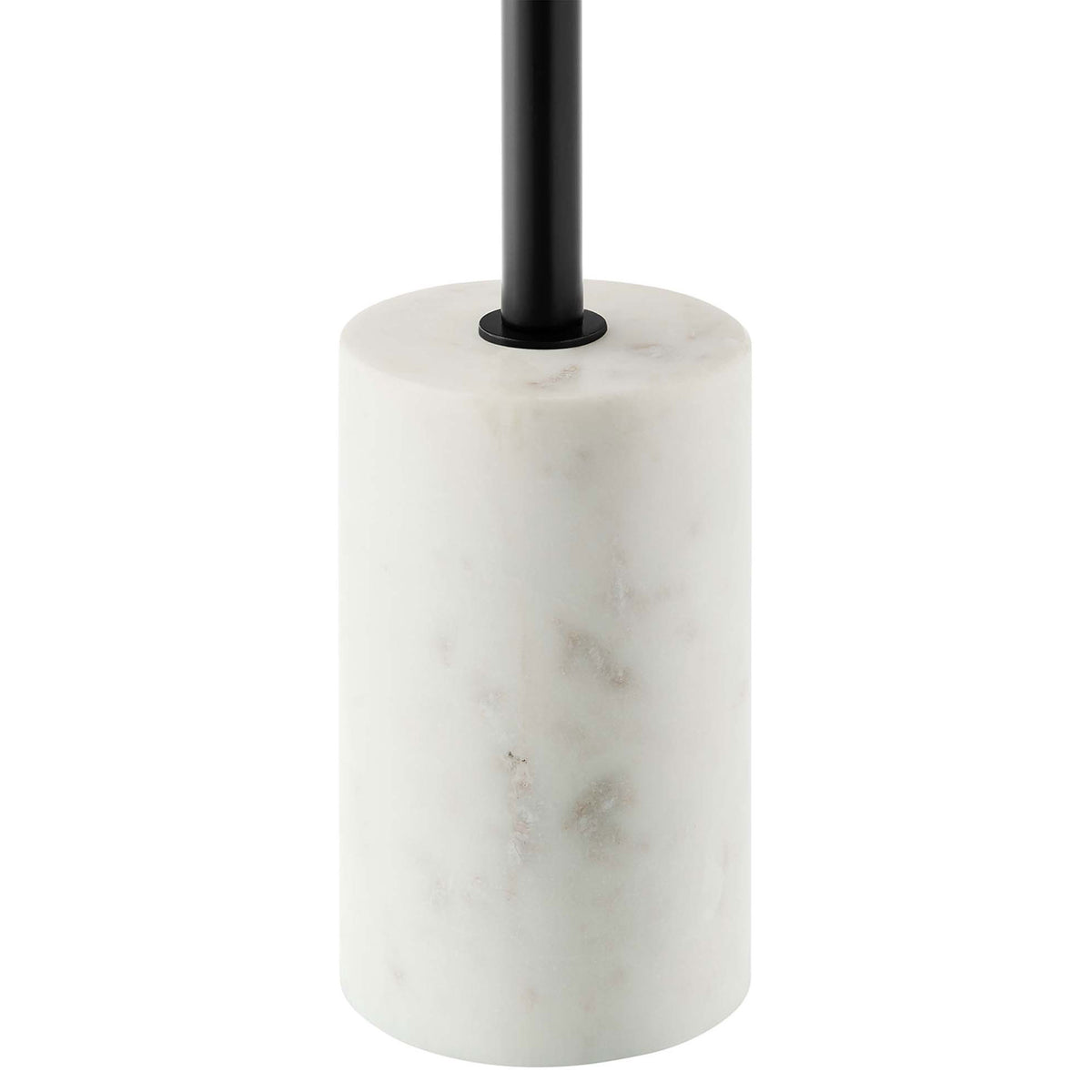 White marble cylinder base with subtle natural veining and central black support rod || EEI-6607-WHI-LOC || detail_studio