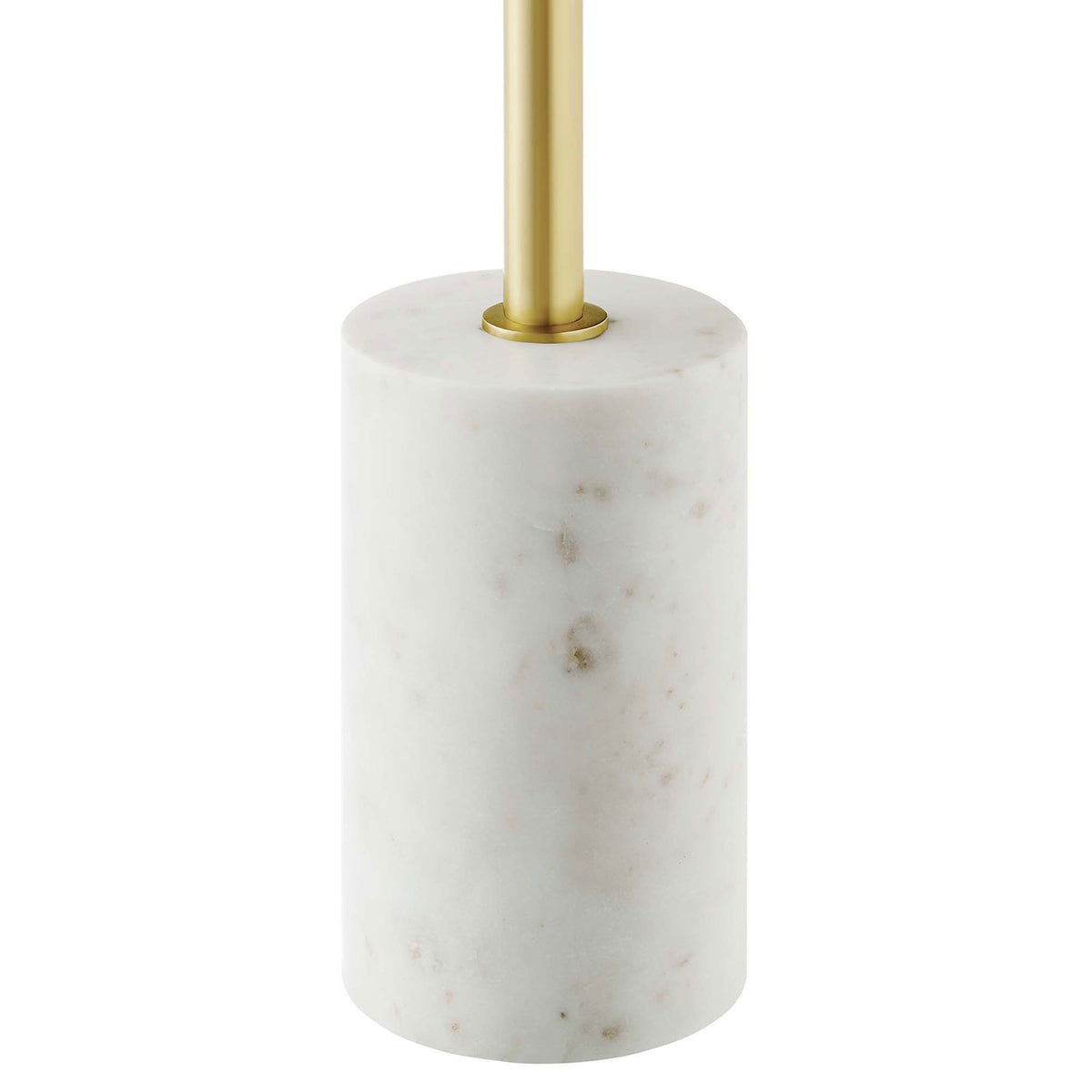 White marble cylinder base with subtle natural veining and brass post connection. || EEI-6607-WHI-WAC || detail_studio