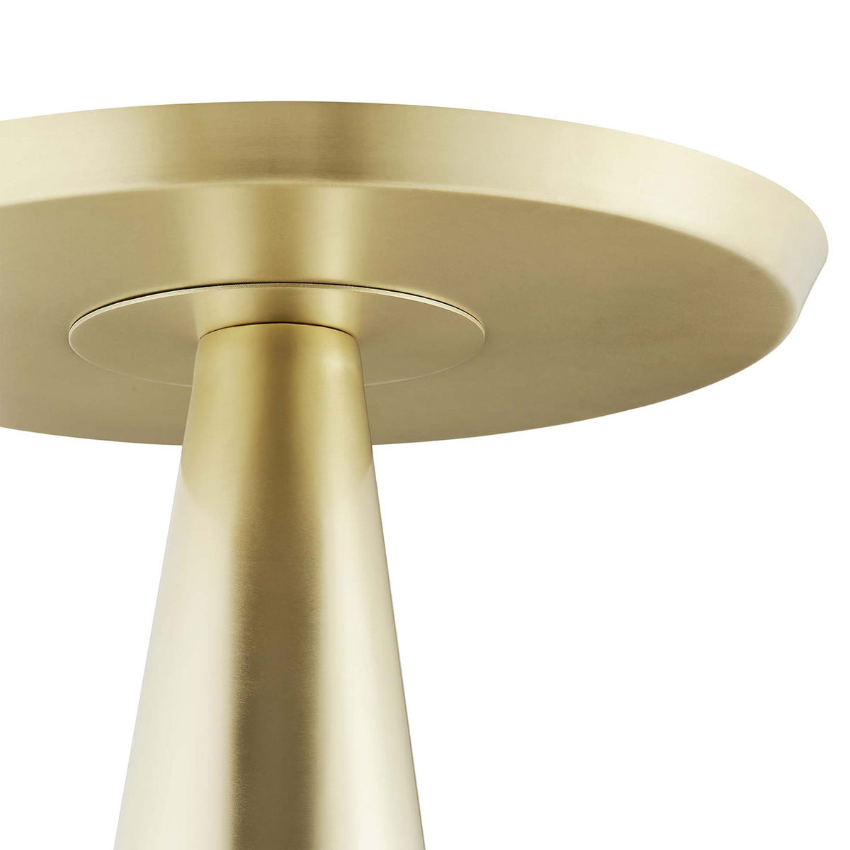 Side table underside features a seamless connection between round top and conical base for clean modern style || EEI-6608-BRA || detail_studio