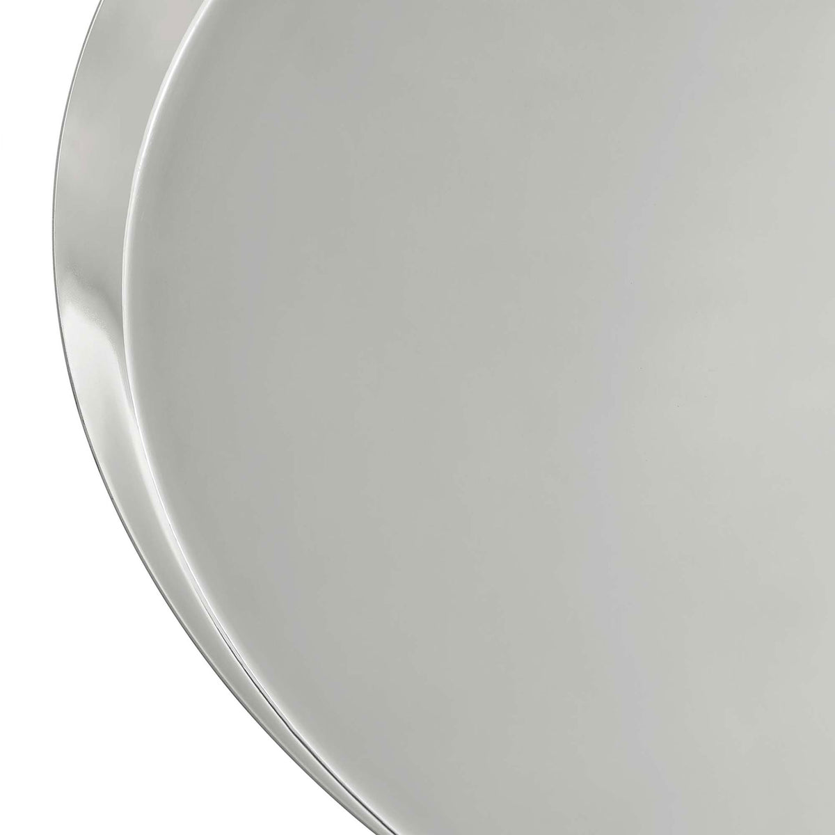 Close-up of the polished nickel tray rim highlighting the table's modern profile || EEI-6608-NIC || detail_studio
