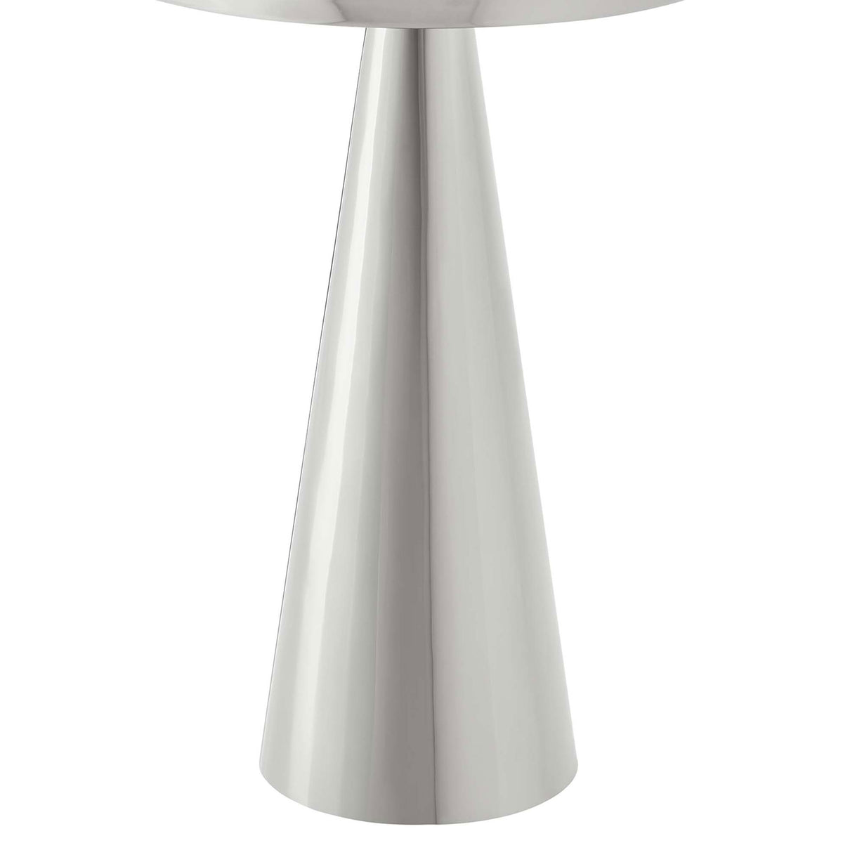 Polished nickel conical pedestal base emphasizing the table's slim, modern form || EEI-6608-NIC || leg_studio