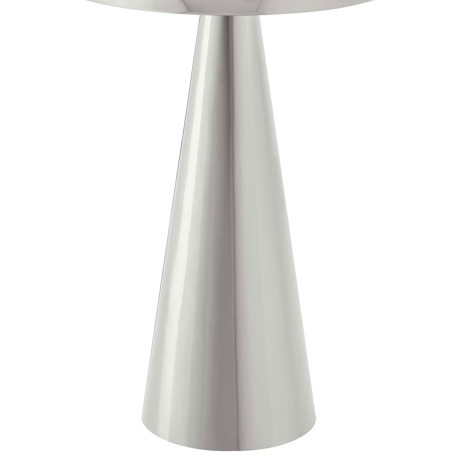 Polished nickel conical pedestal base emphasizing the table's slim, modern form || EEI-6608-NIC || leg_studio