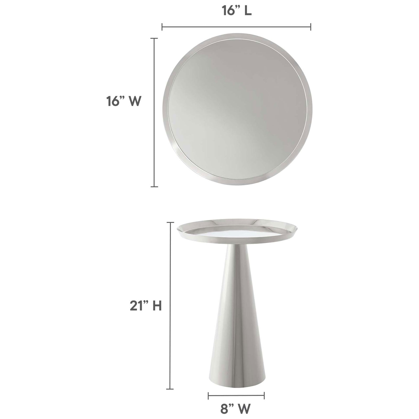 Dimension diagram of the Maren round side table showing tabletop and base measurements || EEI-6608-NIC || dimension_studio