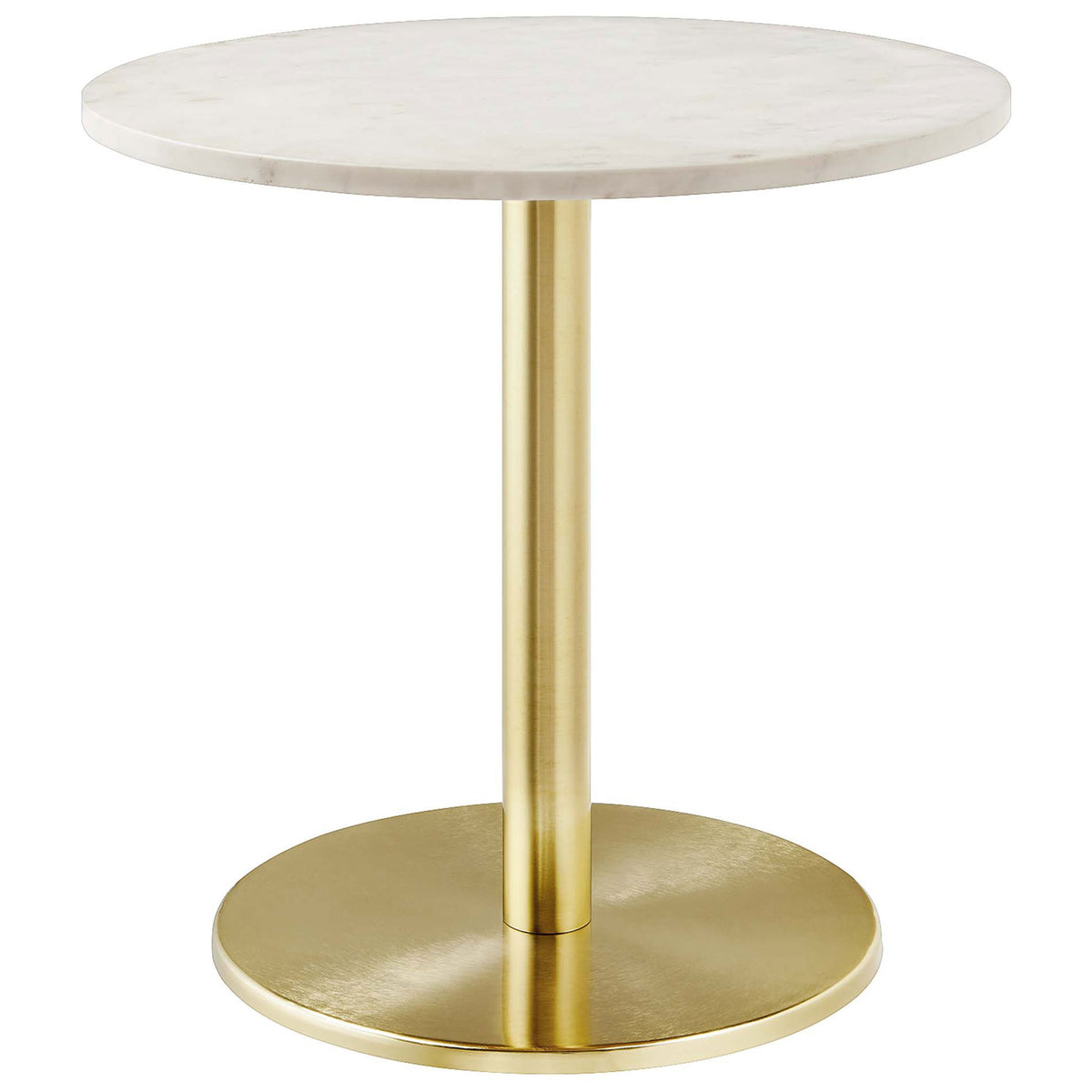 Round white marble side table with brushed brass pedestal base adds modern glam to any living space || EEI-6609-BRA-WHI || front_studio