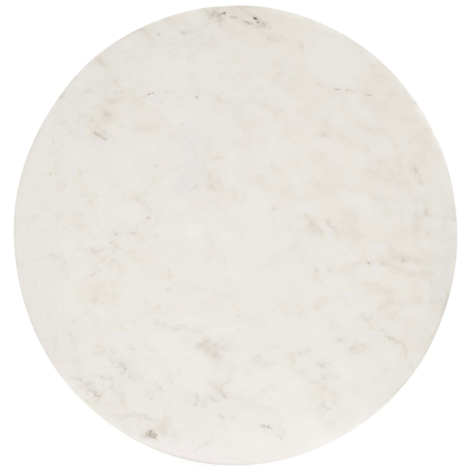 Full marble tabletop showcases soft white tones and natural gray veining for a refined, unique side table surface || EEI-6609-BRA-WHI || detail_studio