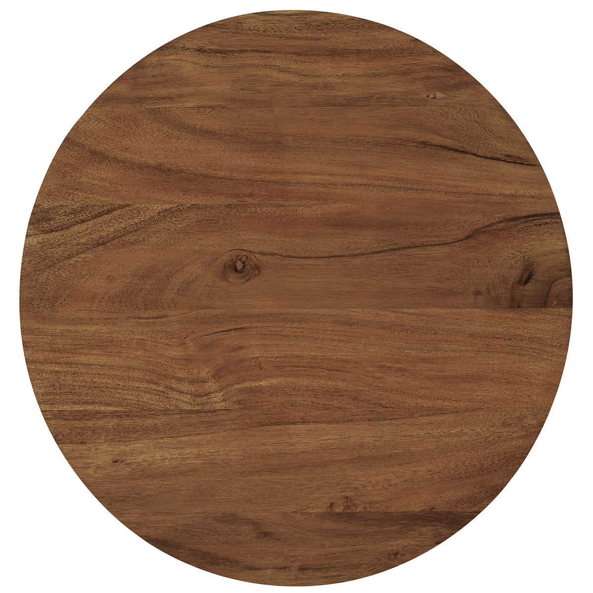 Full round acacia wood tabletop showcasing natural knots and distinctive grain || EEI-6610-BLK-LOC || top_studio