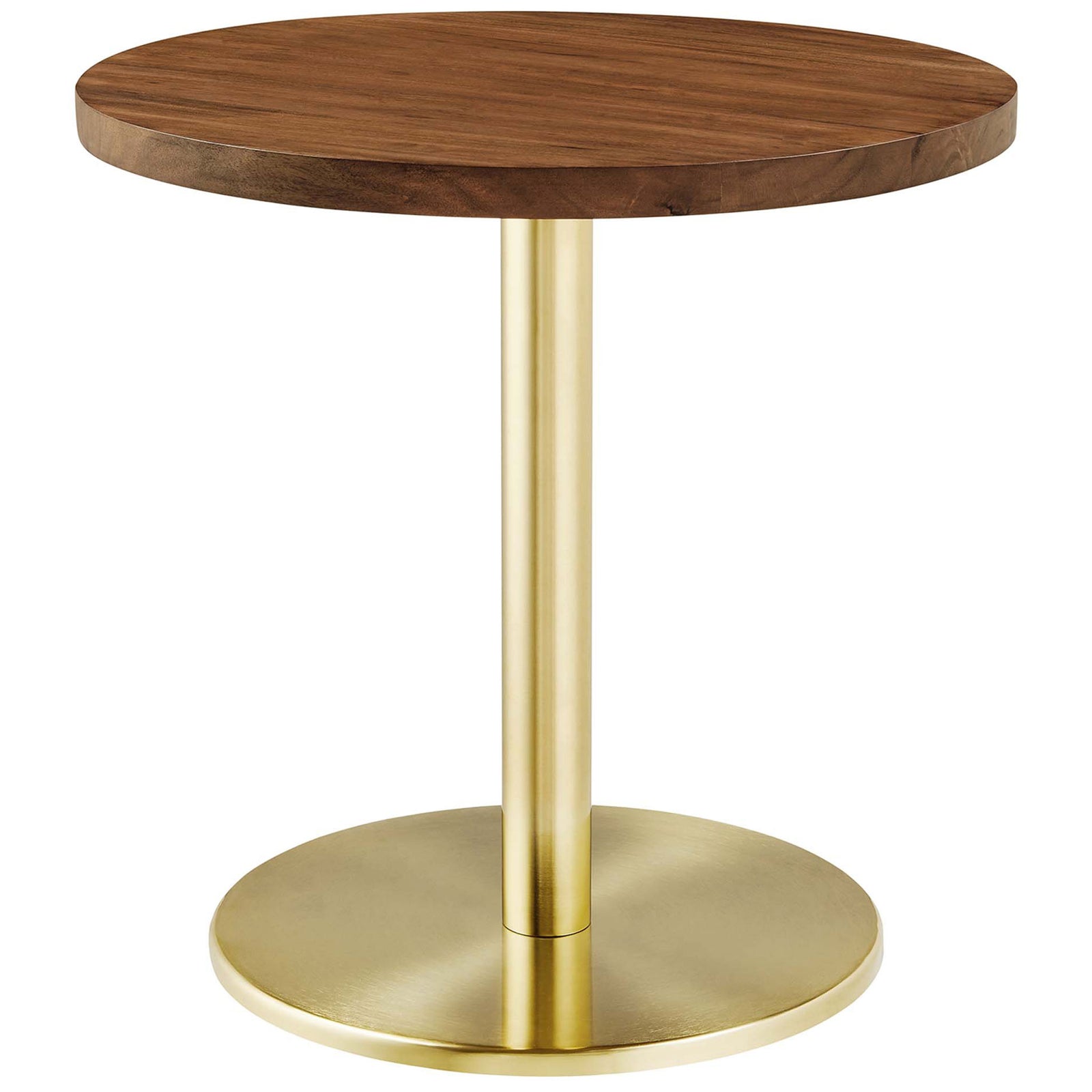 Round acacia wood side table with brass pedestal base adds modern warmth to any space || EEI-6610-BRA-LOC || front_studio