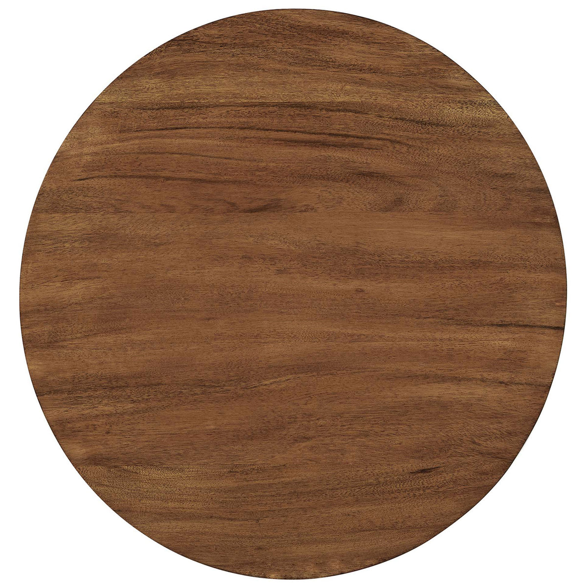 Rich acacia wood tabletop showcasing natural grain variation across the round surface || EEI-6610-BRA-LOC || top_studio