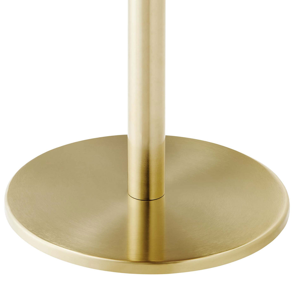 Brushed brass pedestal and round base create a sleek contemporary foundation for the table || EEI-6610-BRA-LOC || leg_studio