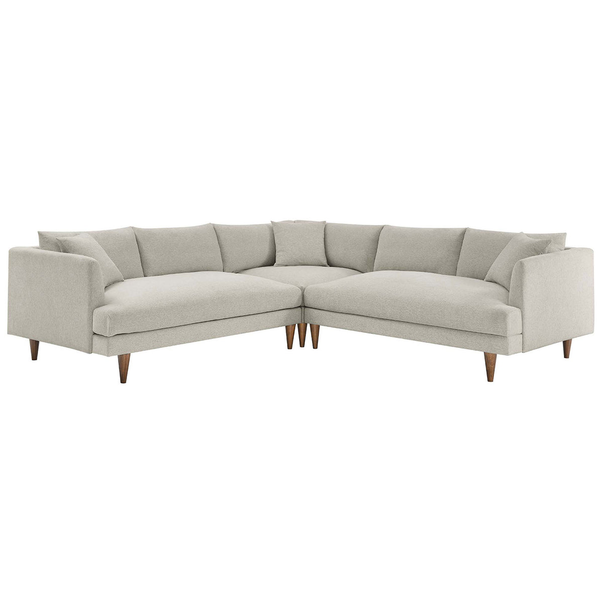 Overstuffed ivory sectional sofa with deep cushions and tapered wood legs for relaxed lounging || EEI-6613-HEI || front_angle_studio