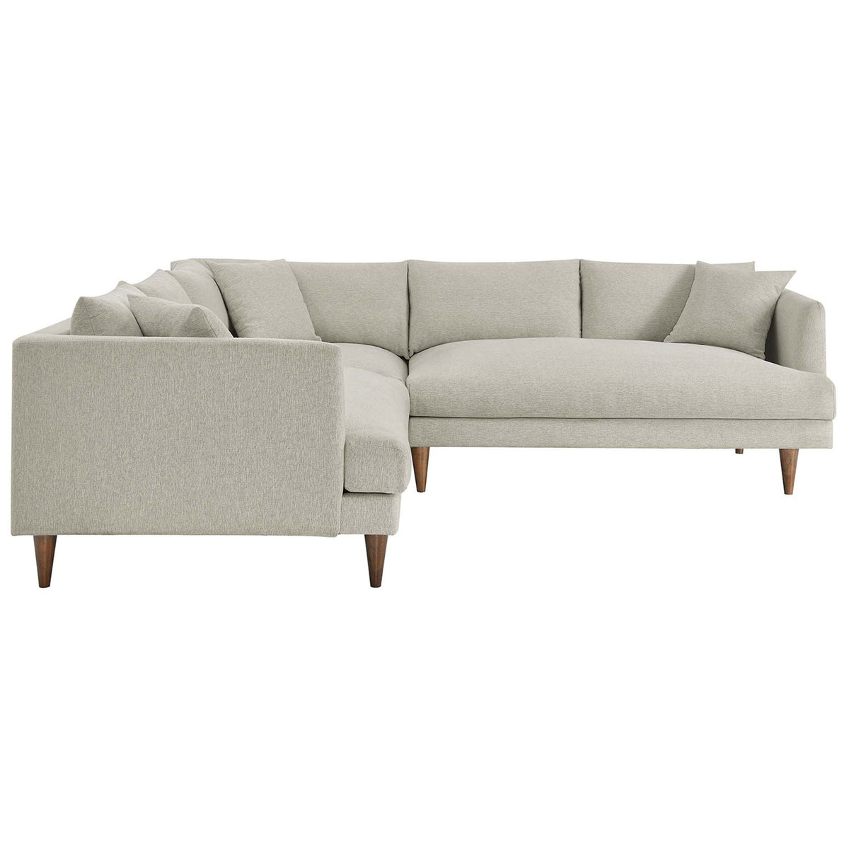 Ivory corner sectional with generous chaise-style seating and plush back cushions on warm wood legs || EEI-6613-HEI || side_studio
