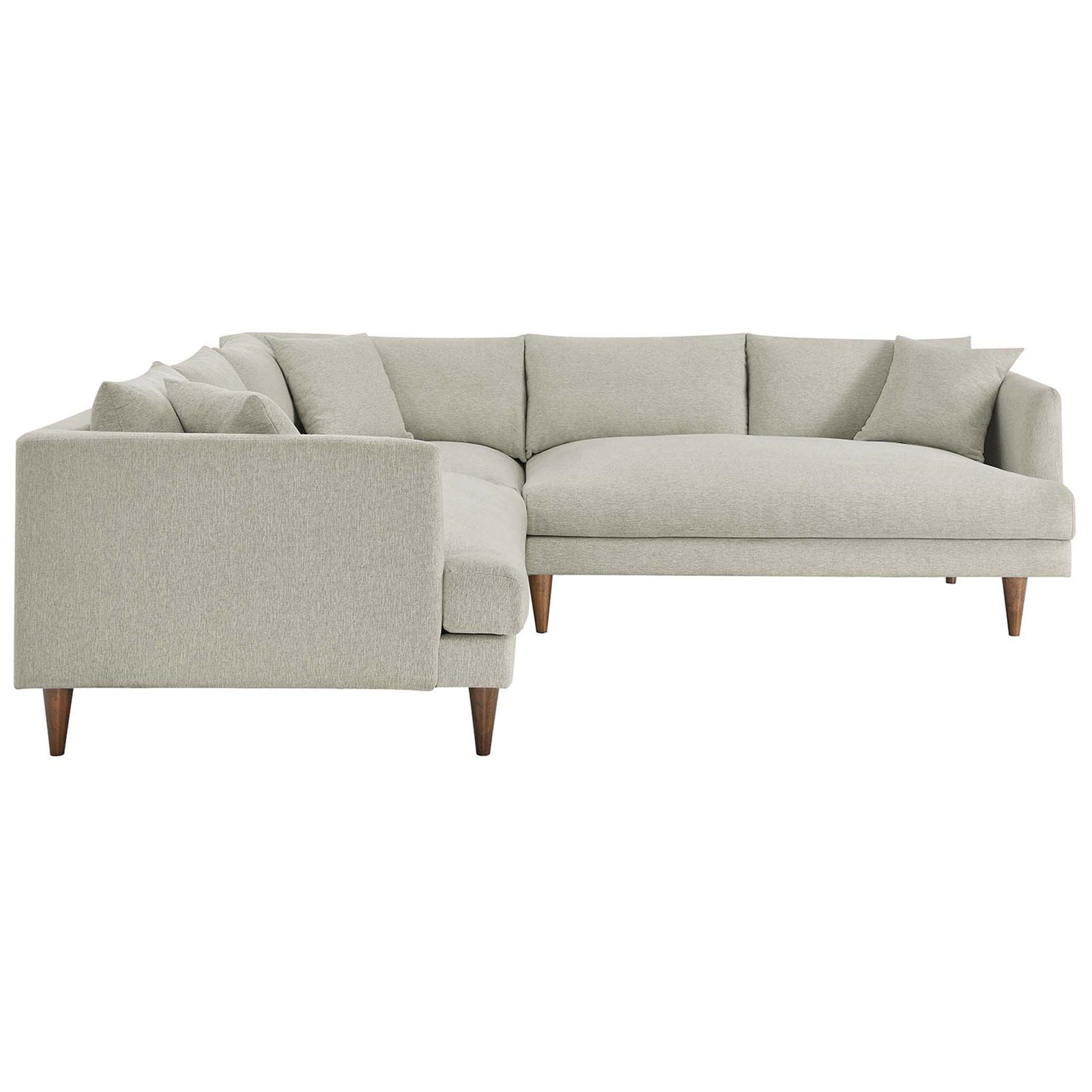 Ivory corner sectional with generous chaise-style seating and plush back cushions on warm wood legs || EEI-6613-HEI || side_studio