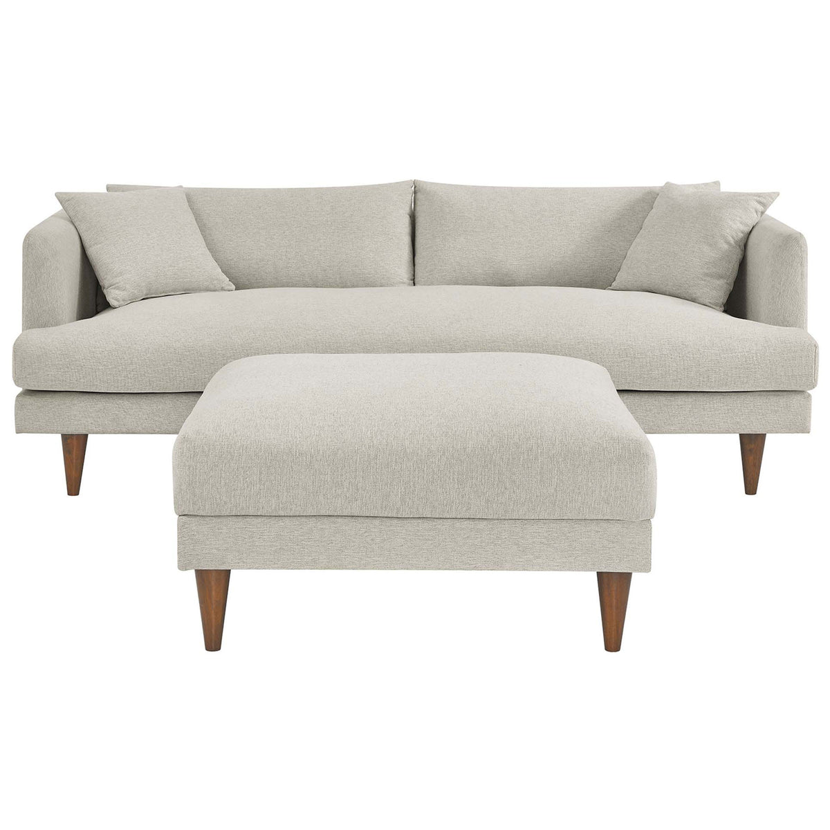 Inviting heathered ivory sofa and ottoman set with deep seating and supportive back cushions || EEI-6614-HEI || front_studio