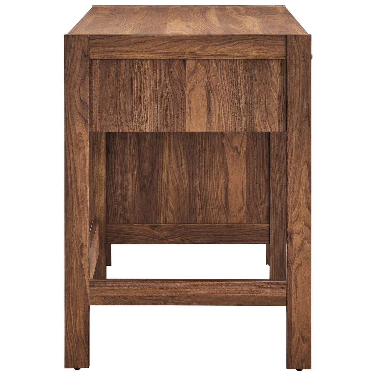 Streamlined profile with sturdy frame and warm walnut wood grain for modern workspaces. || EEI-6617-WAL || side_studio