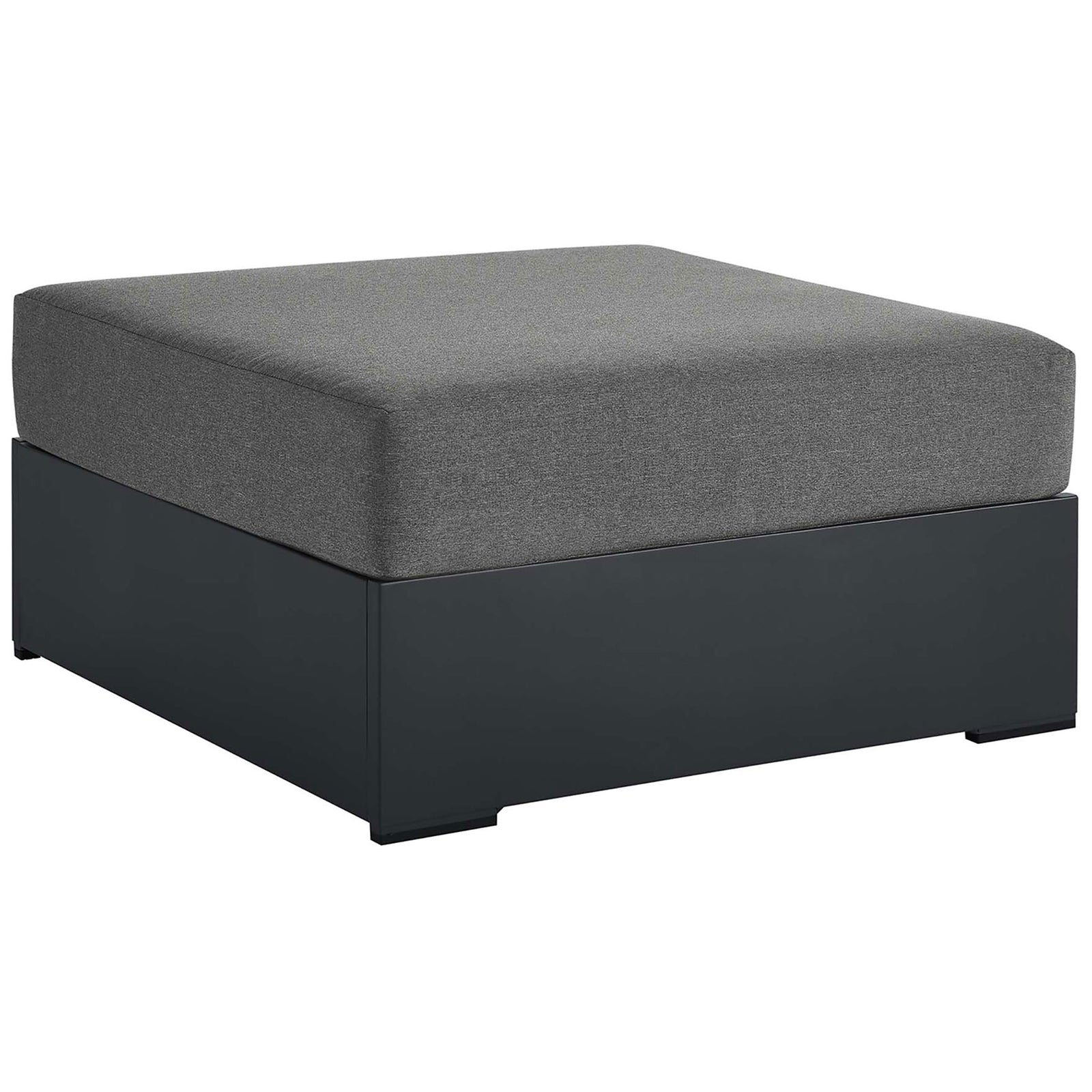 Contemporary charcoal ottoman offers generous seating atop a strong low-profile aluminum frame || EEI-6627-GRY-CHA || front_angle_studio