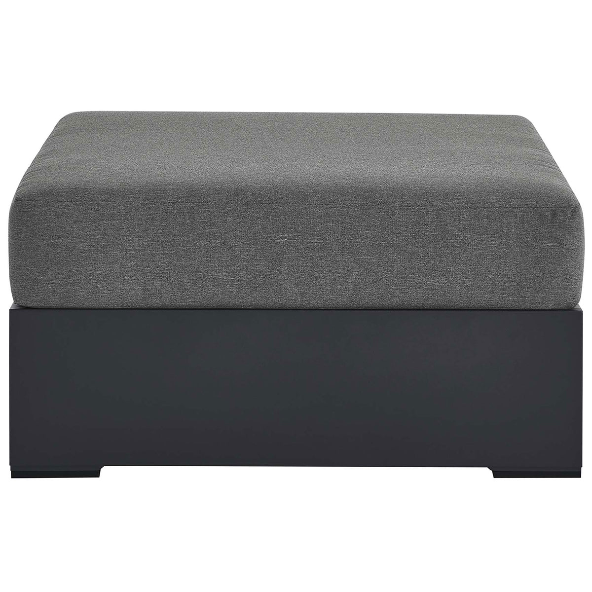 Tahoe aluminum outdoor ottoman with charcoal cushion and sleek dark powder-coated base || EEI-6627-GRY-CHA || front_studio