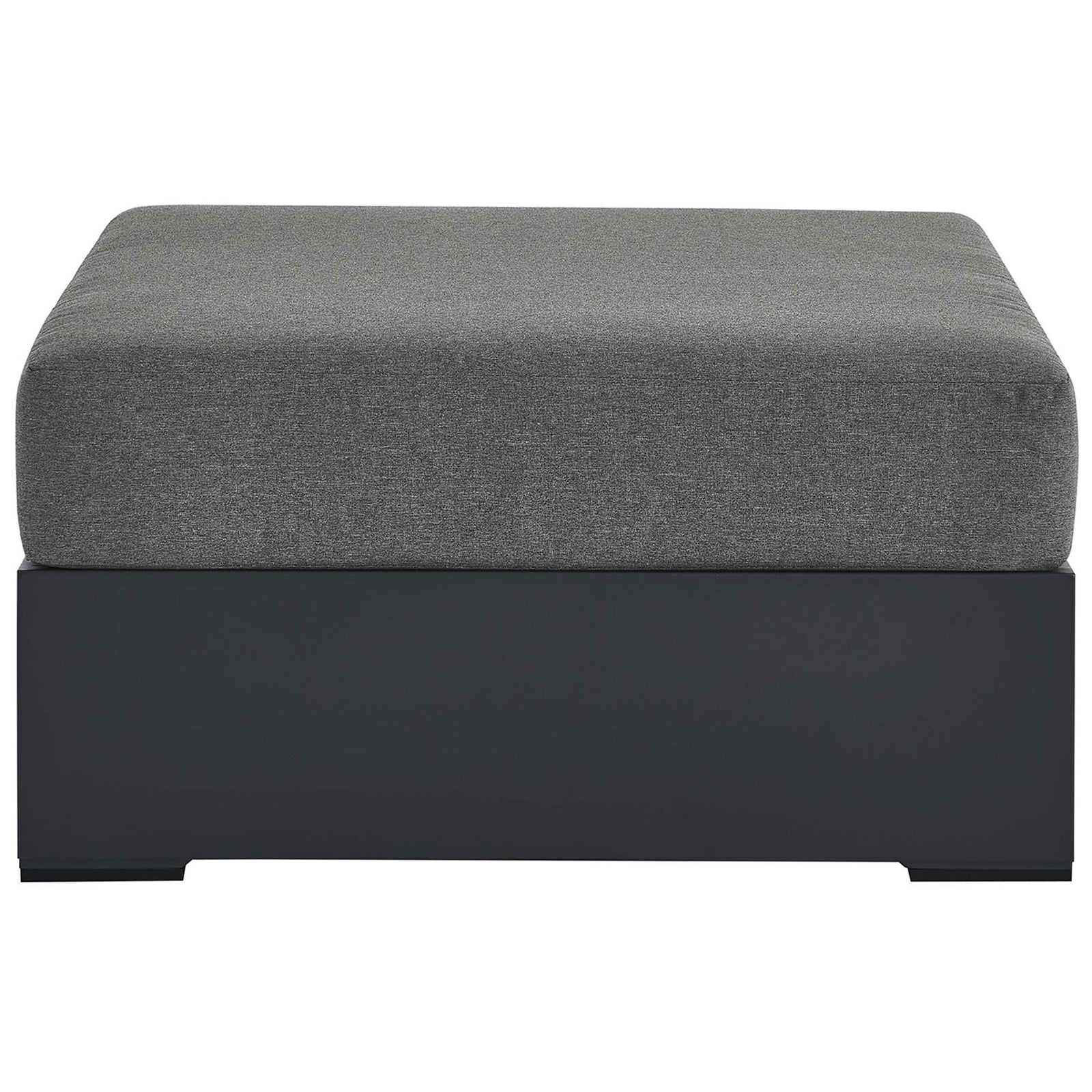 Tahoe aluminum outdoor ottoman with charcoal cushion and sleek dark powder-coated base || EEI-6627-GRY-CHA || front_studio