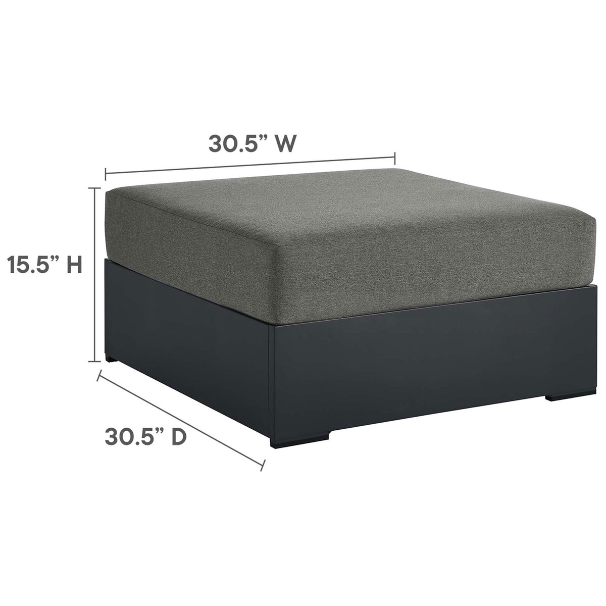 Dimension chart for Tahoe charcoal ottoman indicating overall width, depth, and height || EEI-6627-GRY-CHA || dimension_studio