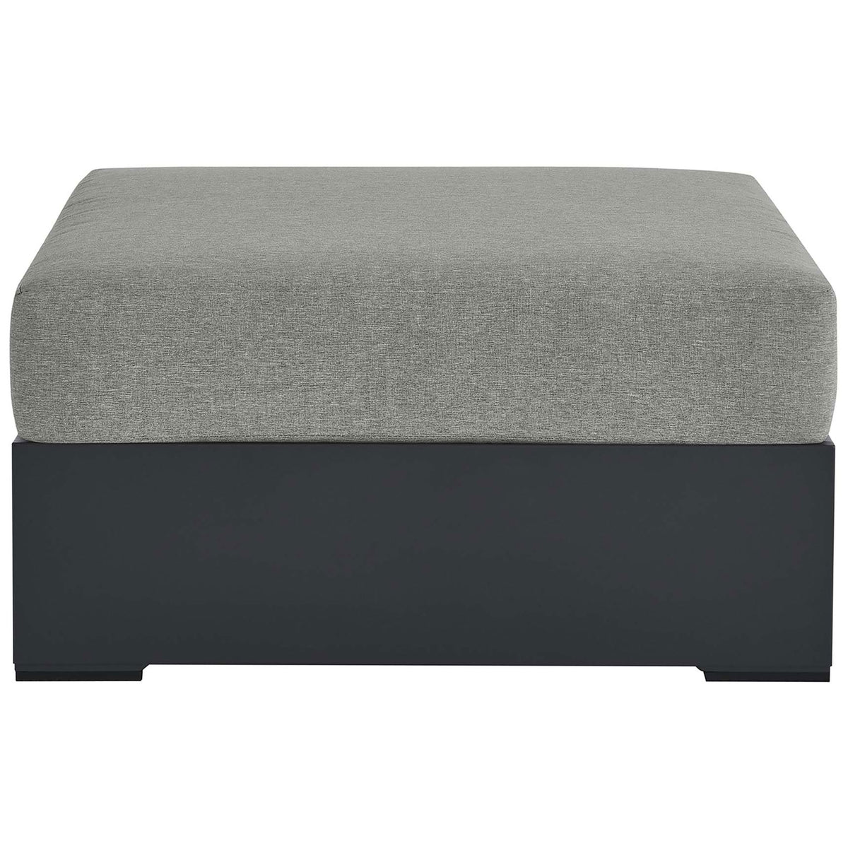Tahoe aluminum outdoor ottoman with soft gray cushion and matte dark base || EEI-6627-GRY-GRY || front_studio