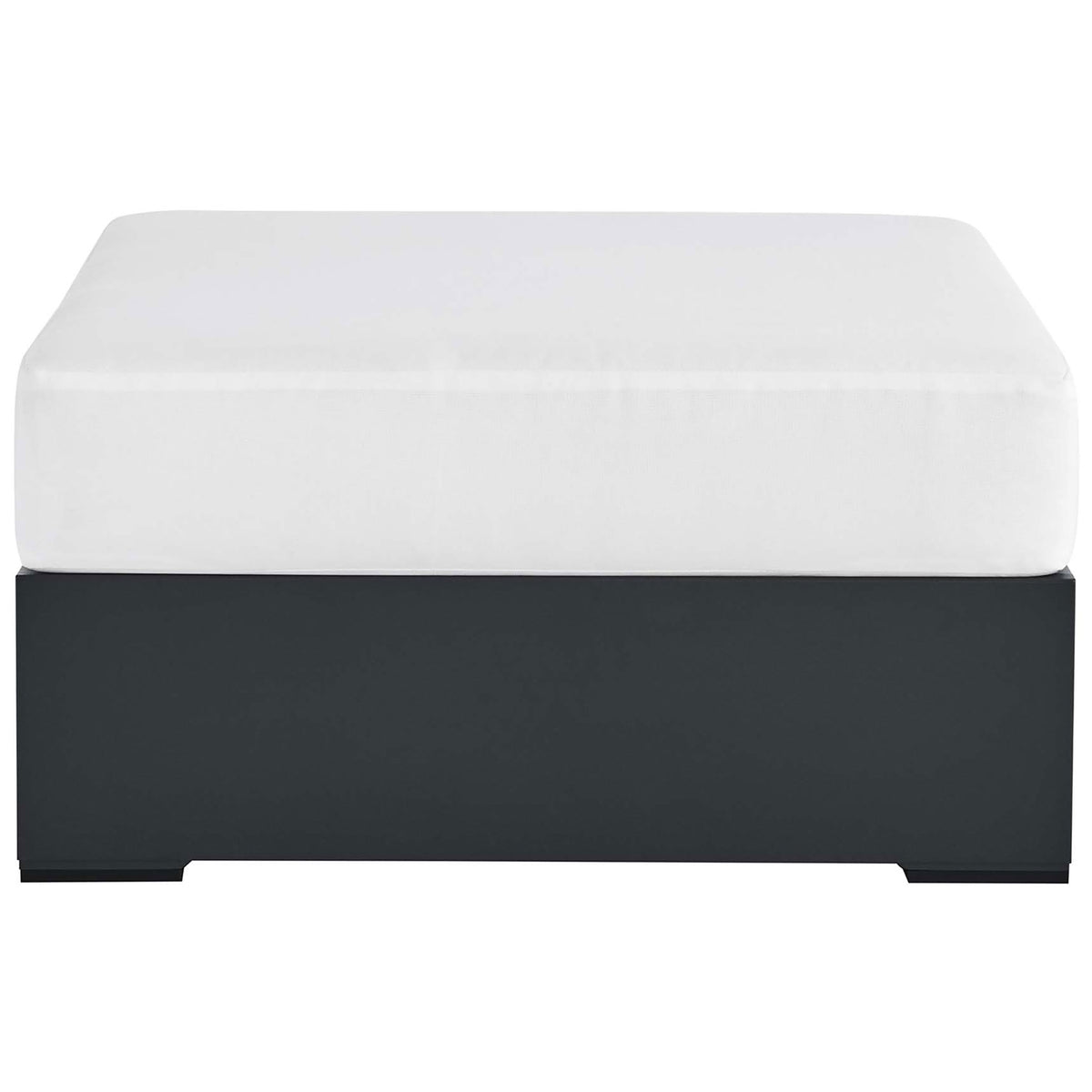 Tahoe aluminum outdoor ottoman with crisp white cushion and dark powder-coated base || EEI-6627-GRY-WHI || front_studio