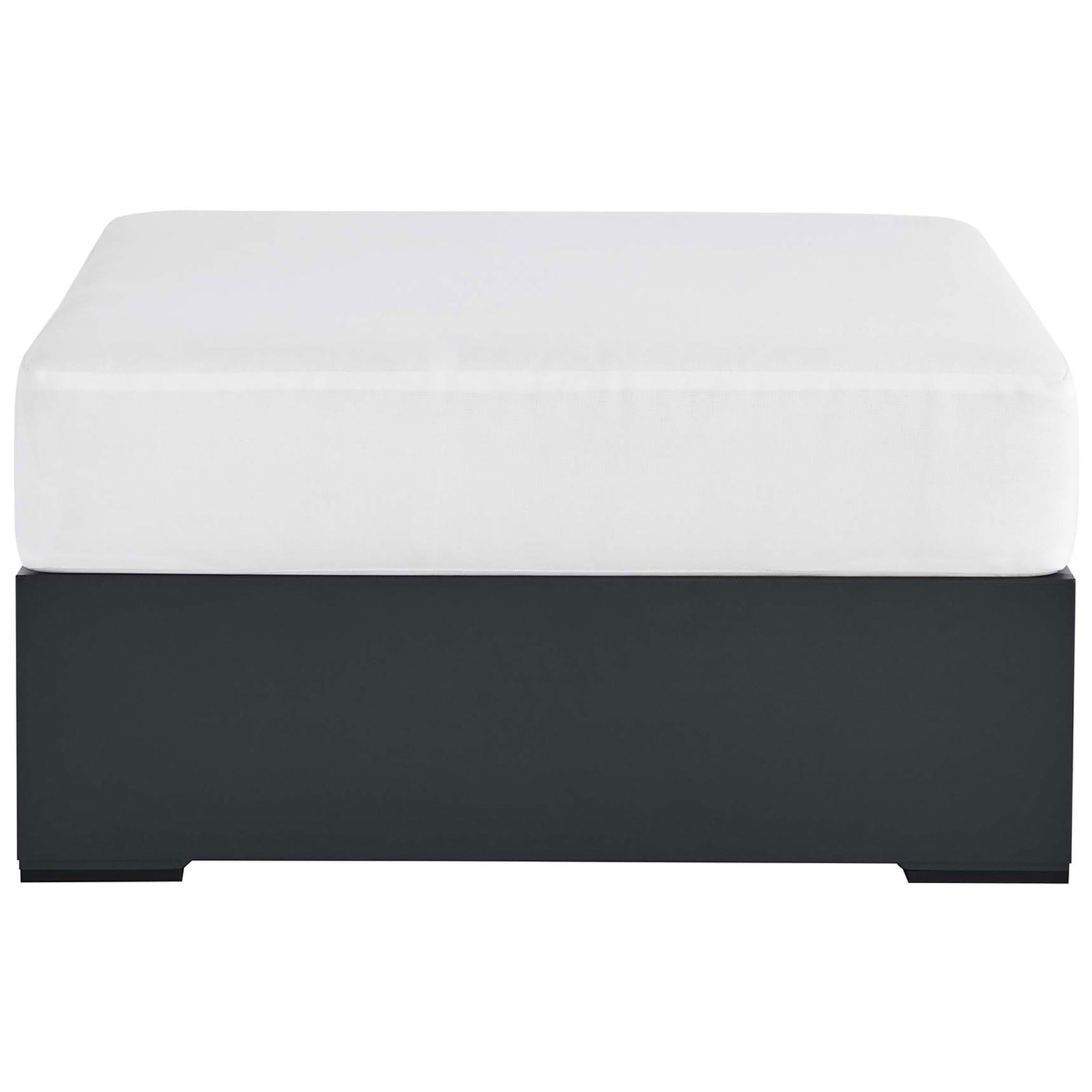 Tahoe aluminum outdoor ottoman with crisp white cushion and dark powder-coated base || EEI-6627-GRY-WHI || front_studio