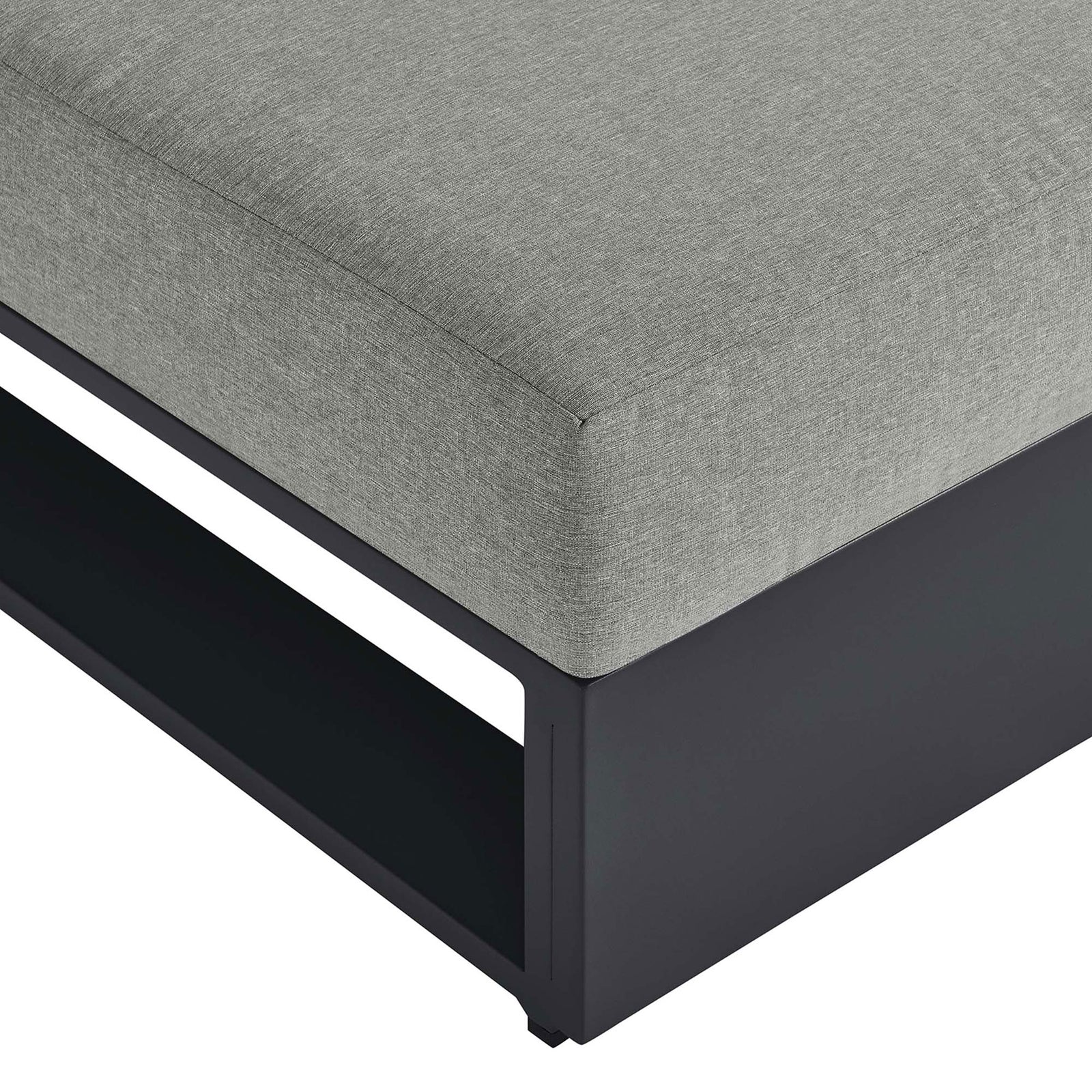 Light gray cushion fabric and smooth charcoal base showing the clean modern lines of the Tahoe armless chair || EEI-6628-GRY-GRY || detail_studio